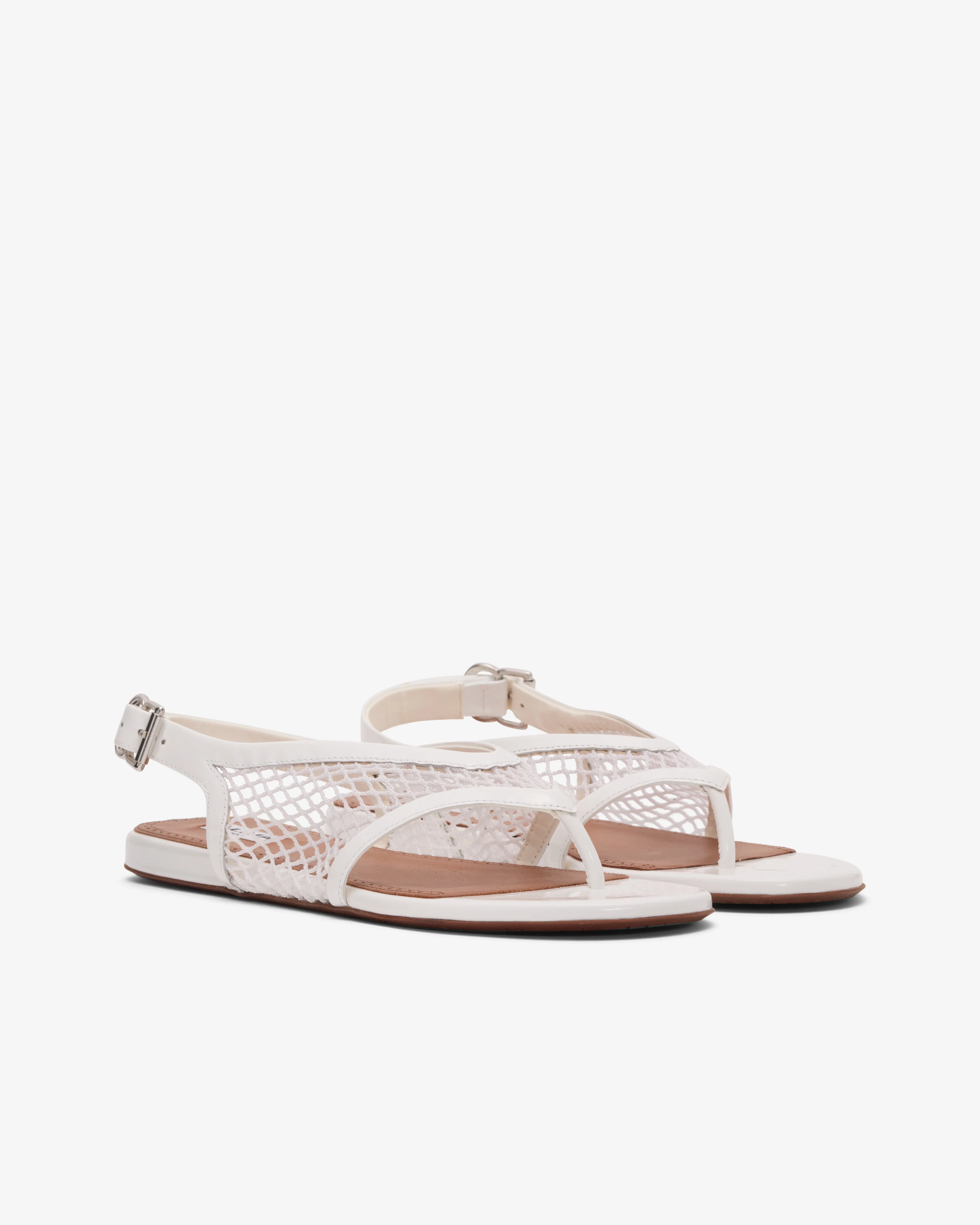 Alaïa - Women's Fishnet Thong Sandals - (Optical White) - Image 3