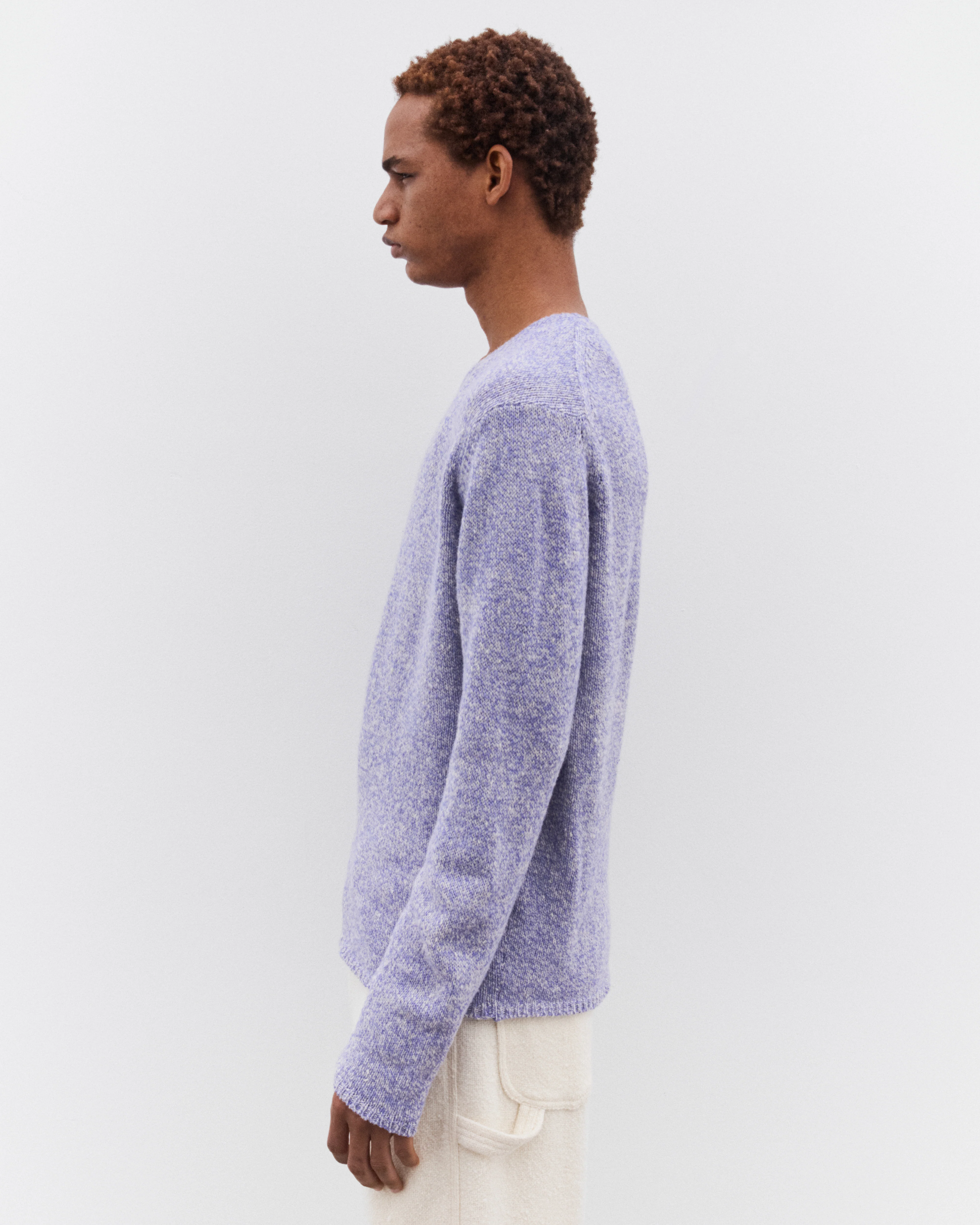 Auralee - Men’s Airy Silk Wool Knit Pull Over - (Light Purple) - Image 4