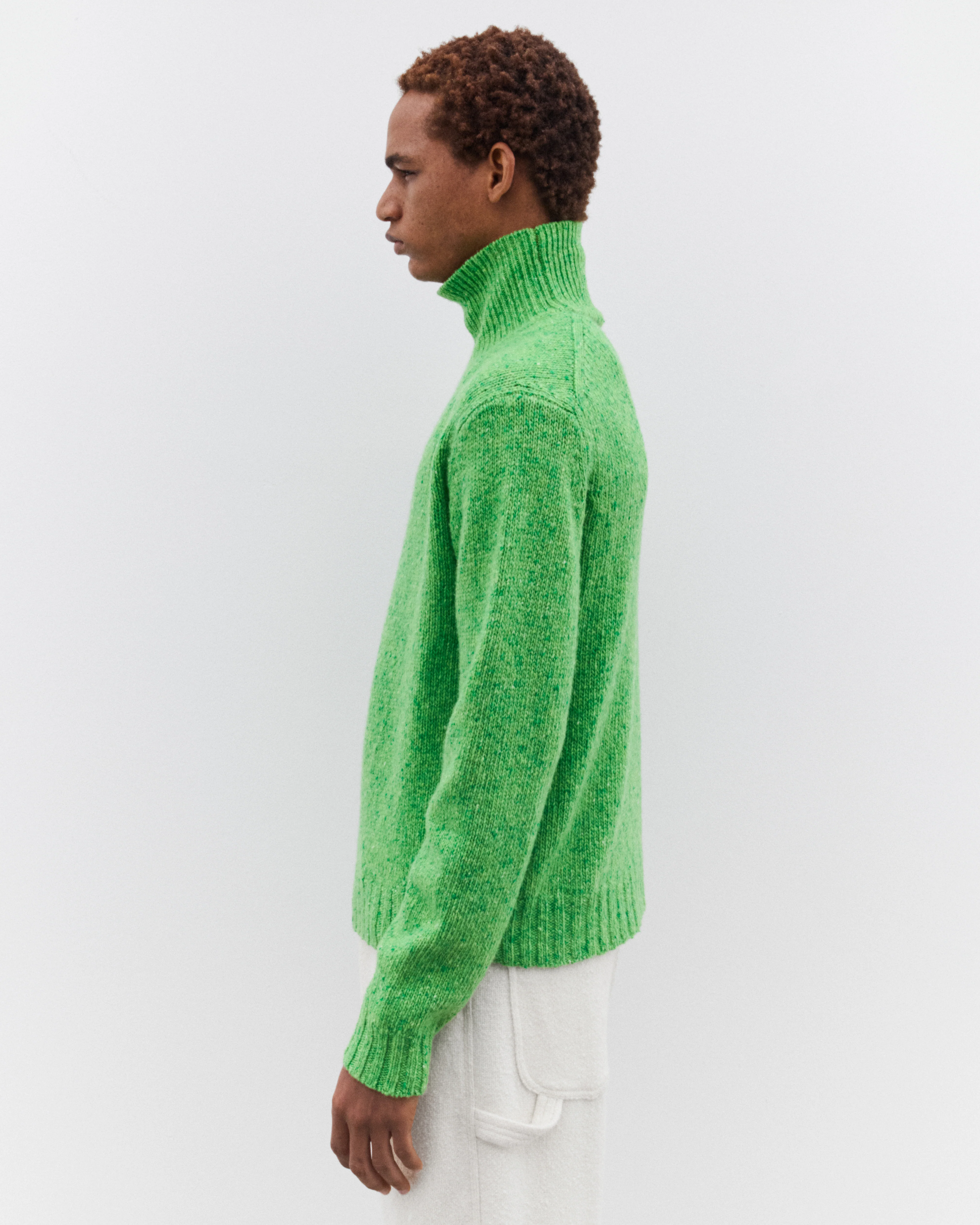Auralee - Men’s Cashmere Mélange Knit Turtle Neck - (Green) - Image 4