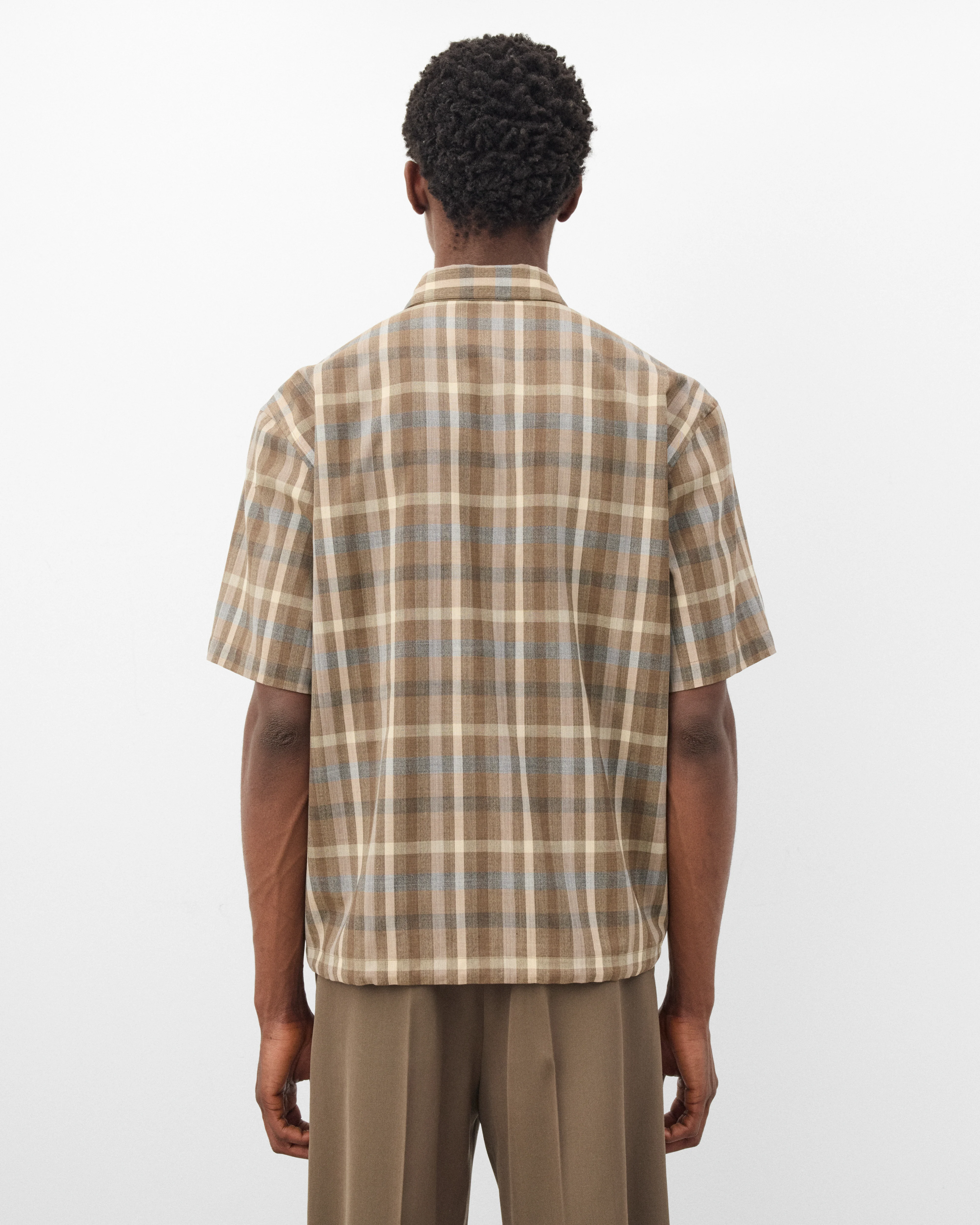 Auralee - Men's Fine Tropical Wool Check Shirt - (Brown) - Image 5
