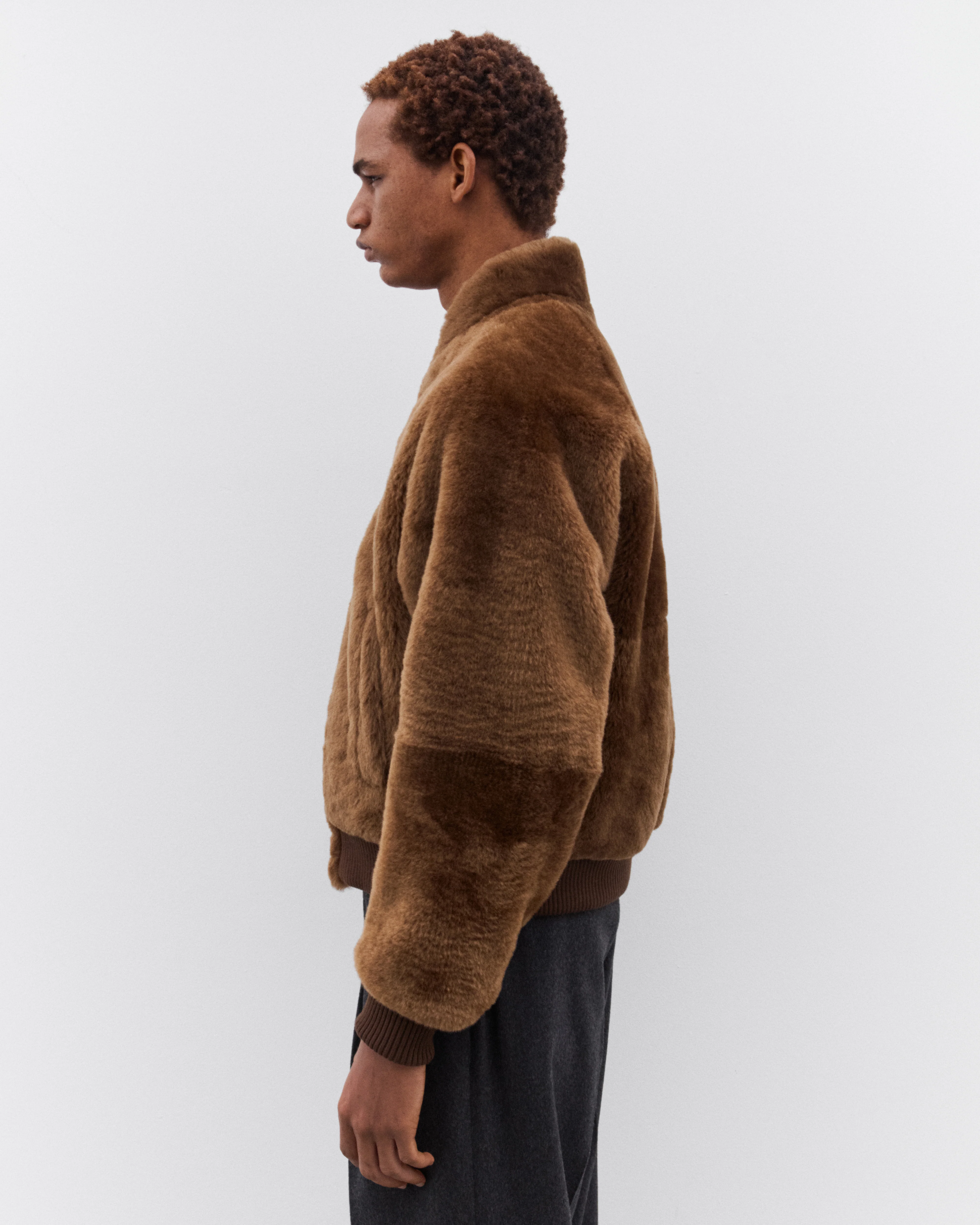 Auralee - Men’s Straight Merino Mouton Zip Blouson - (Brown) - Image 4