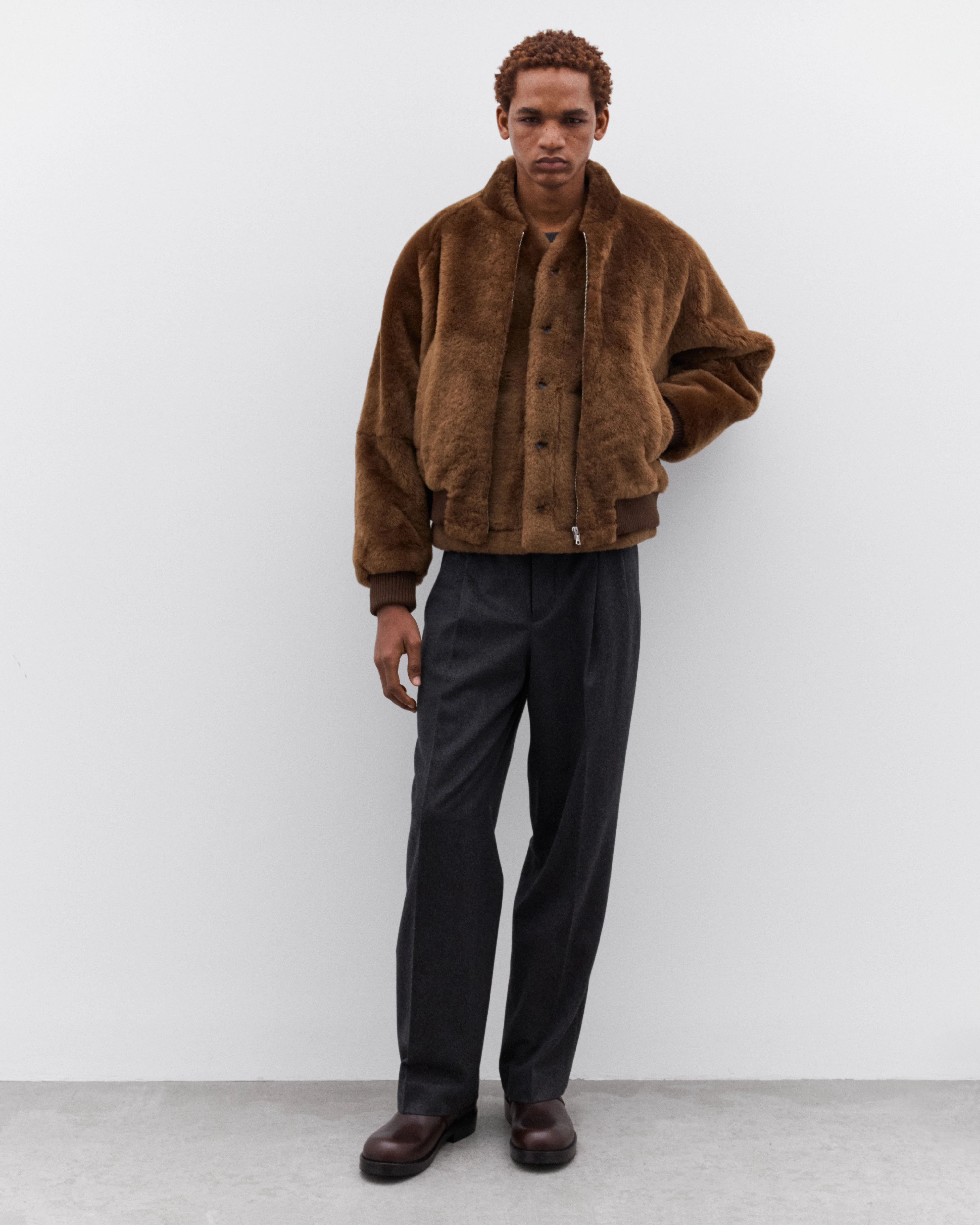 Auralee - Men’s Straight Merino Mouton Zip Blouson - (Brown) - Image 6