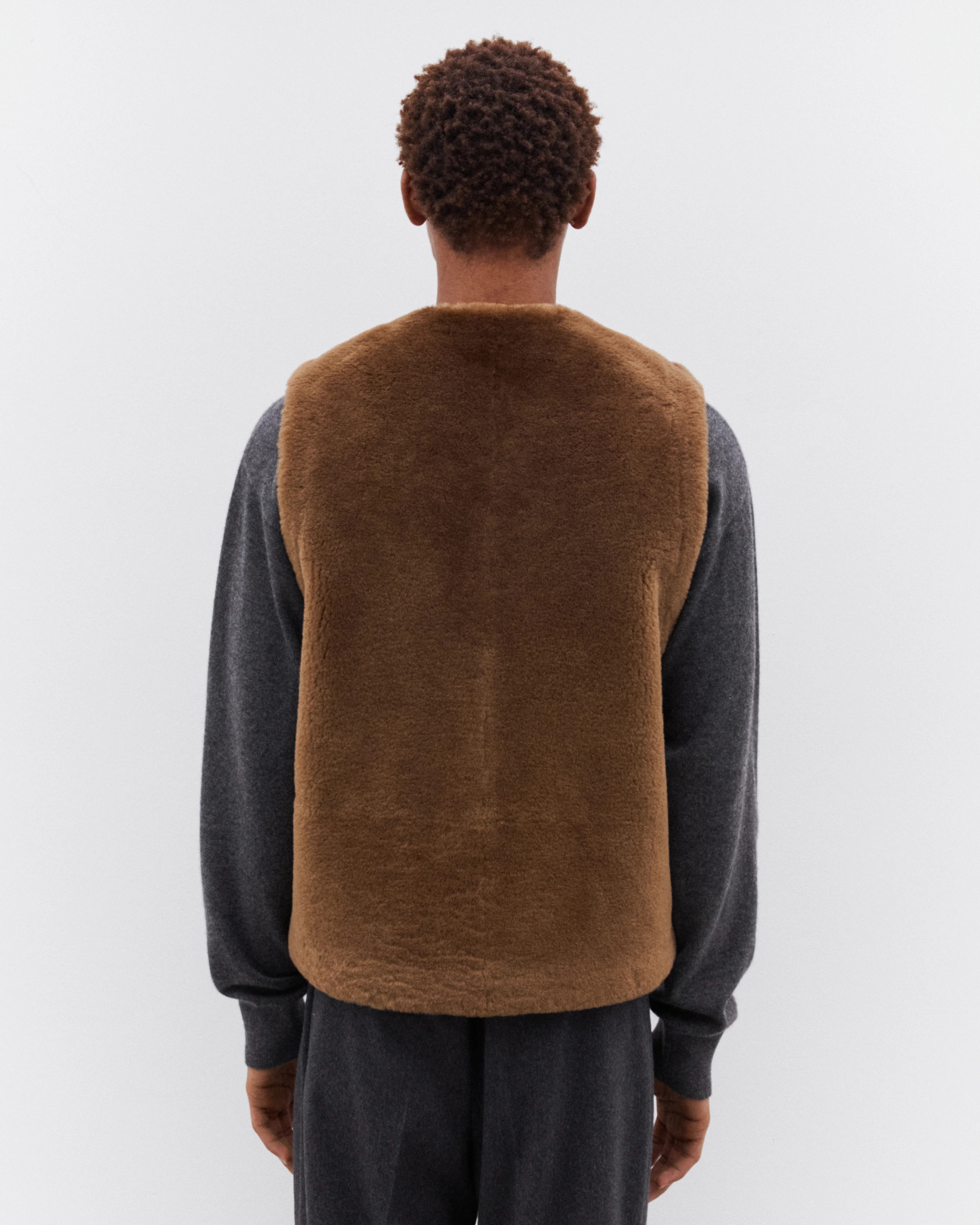 Auralee - Men’s Straight Merino Mouton Vest - (Brown) - Image 5