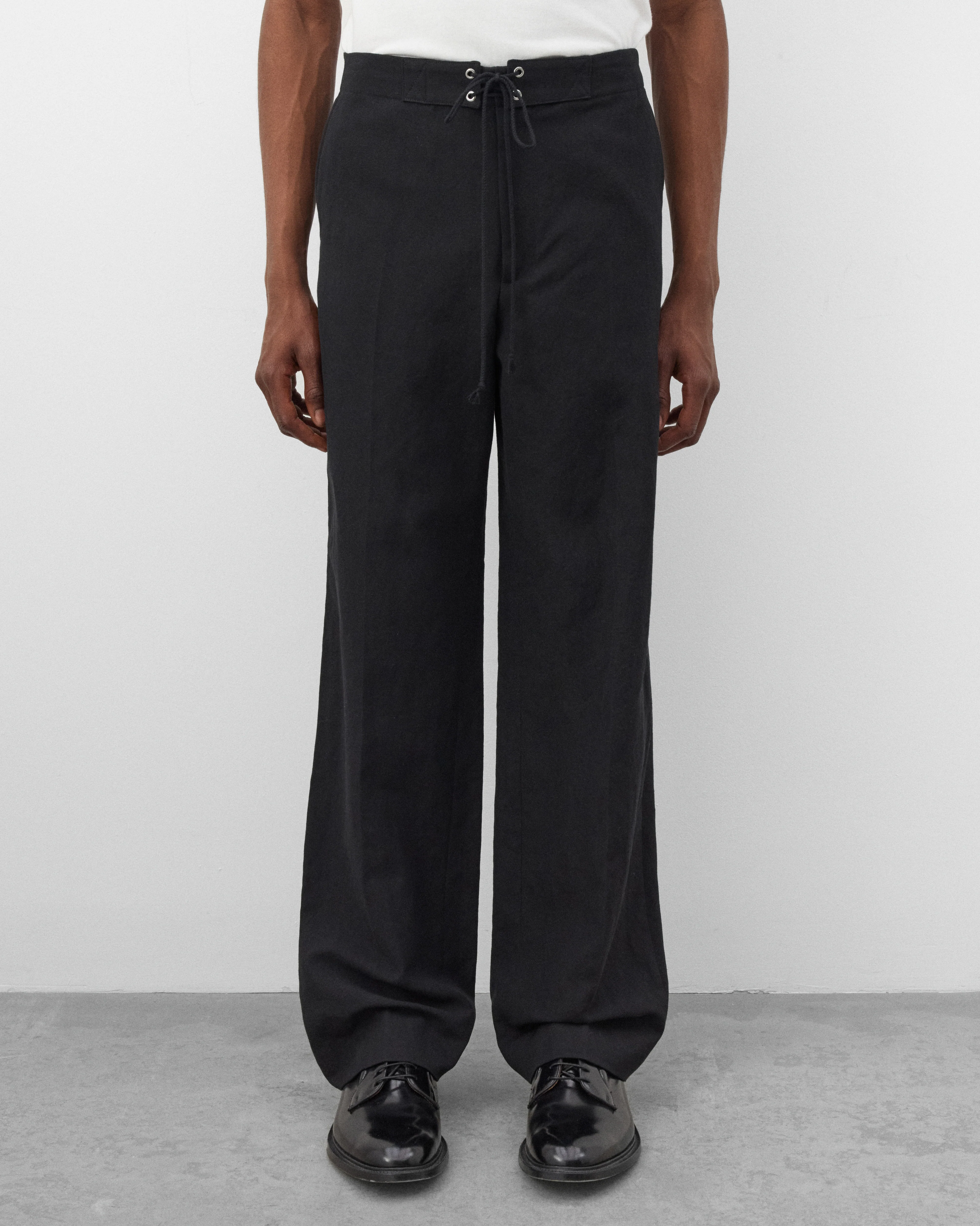 Auralee - Men's Wool Cotton Linen Ox Drawstring Trousers - (Black) - Image 3