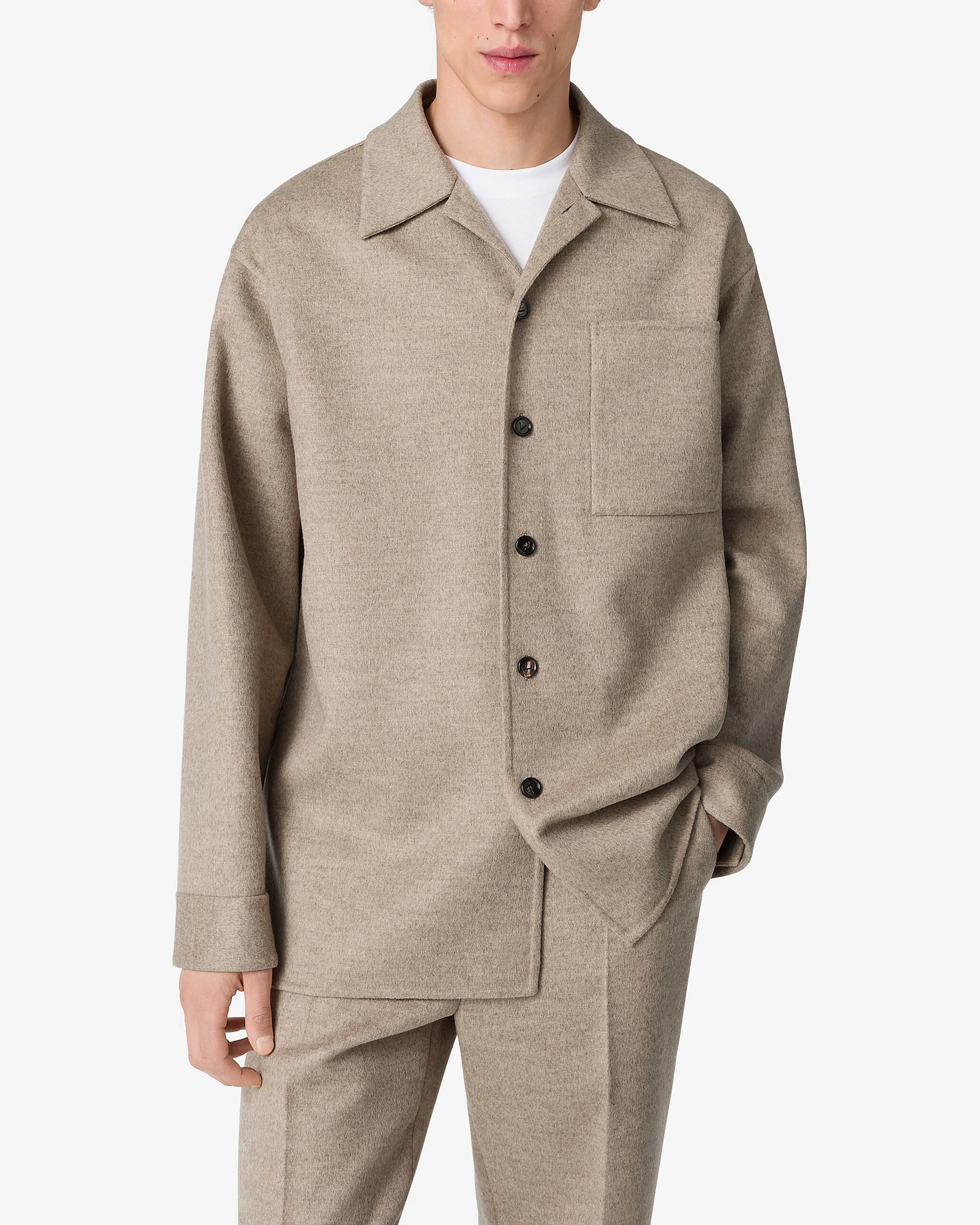 Bottega Veneta - Men’s Wool And Cashmere Overshirt - (Sandshell Melange) - Image 3