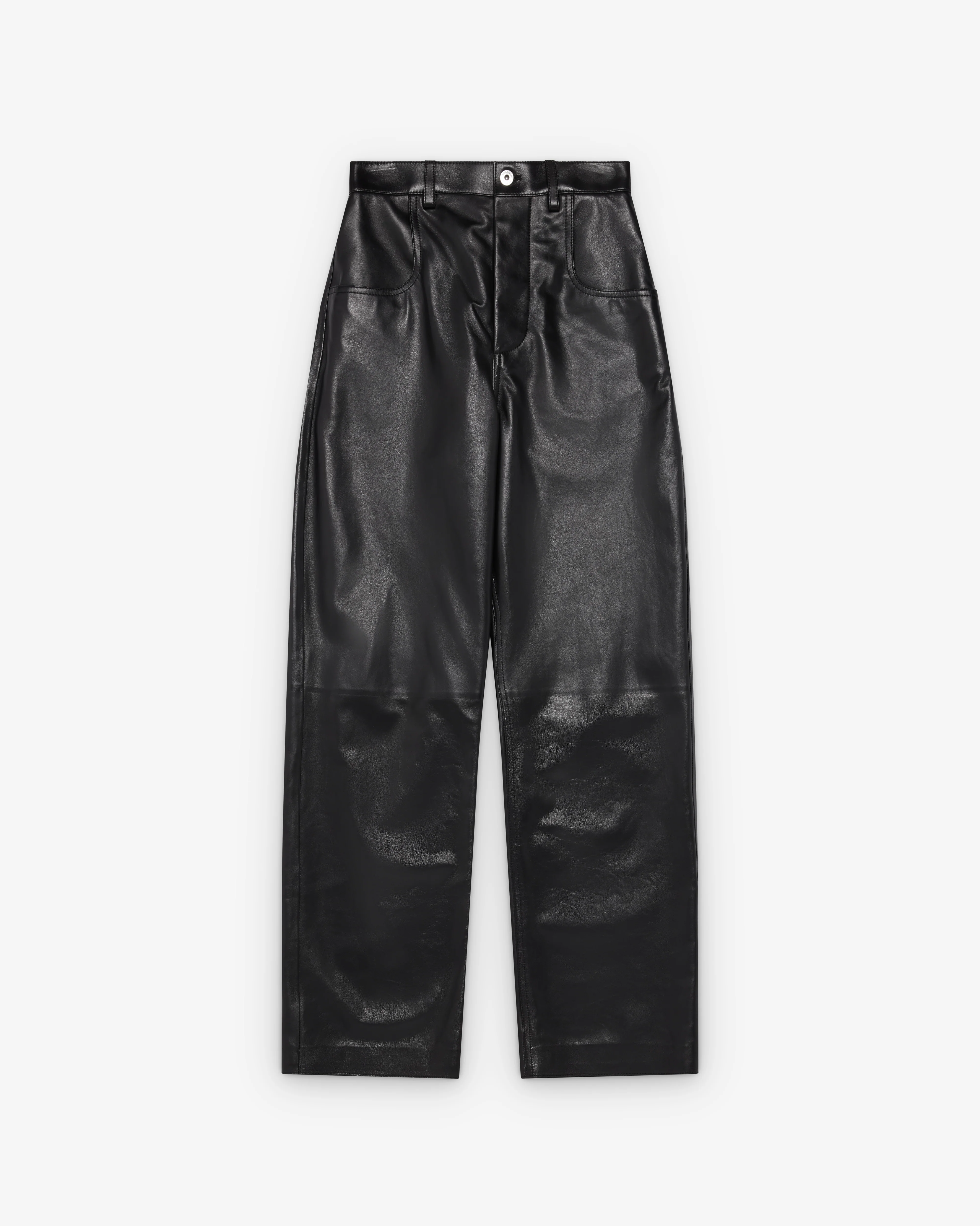 Bottega Veneta - Women's Semi Shiny Leather Trousers - (Black)