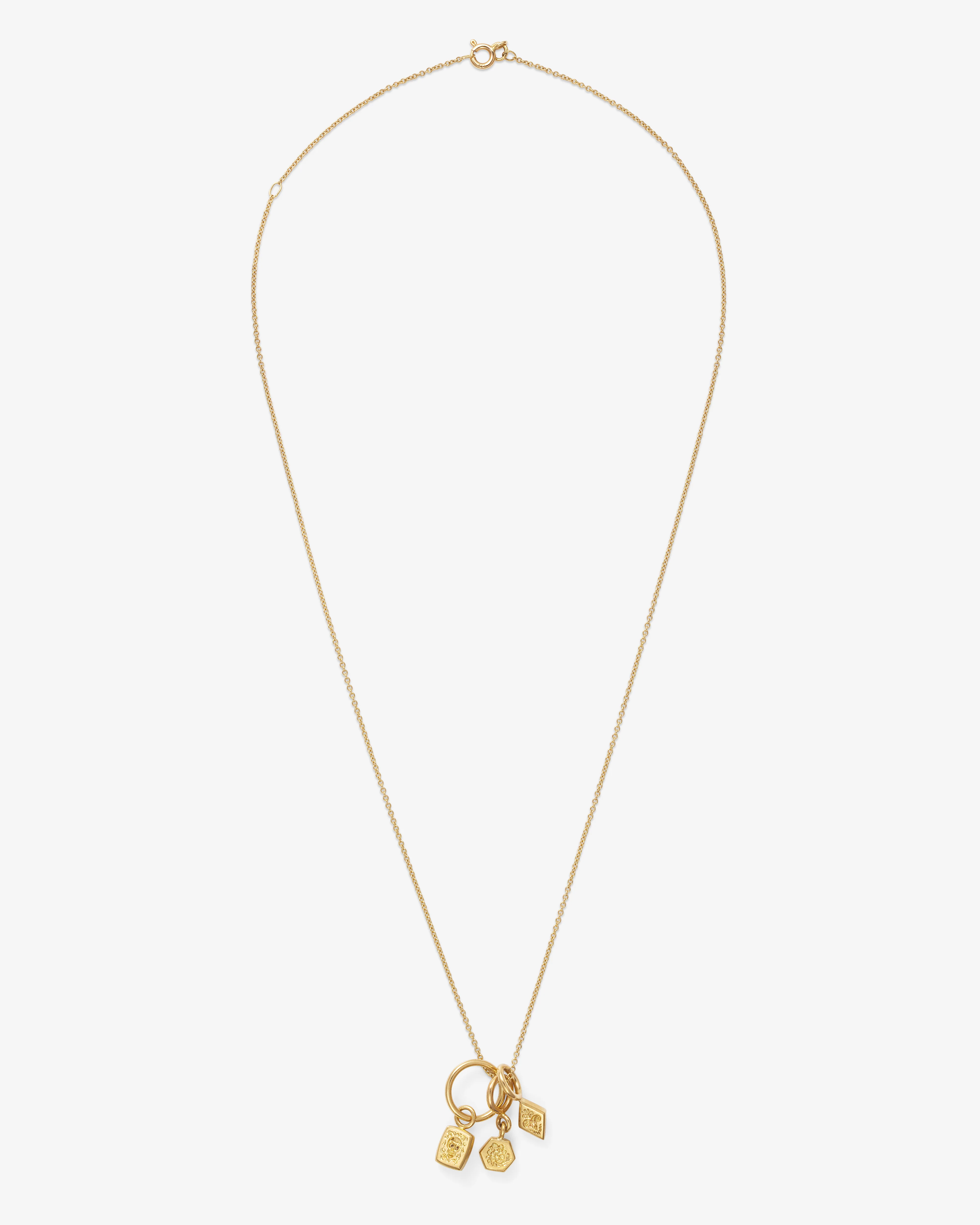 Castro - Necklace with Skull, Ram, Flower Charms - (Yellow Gold)