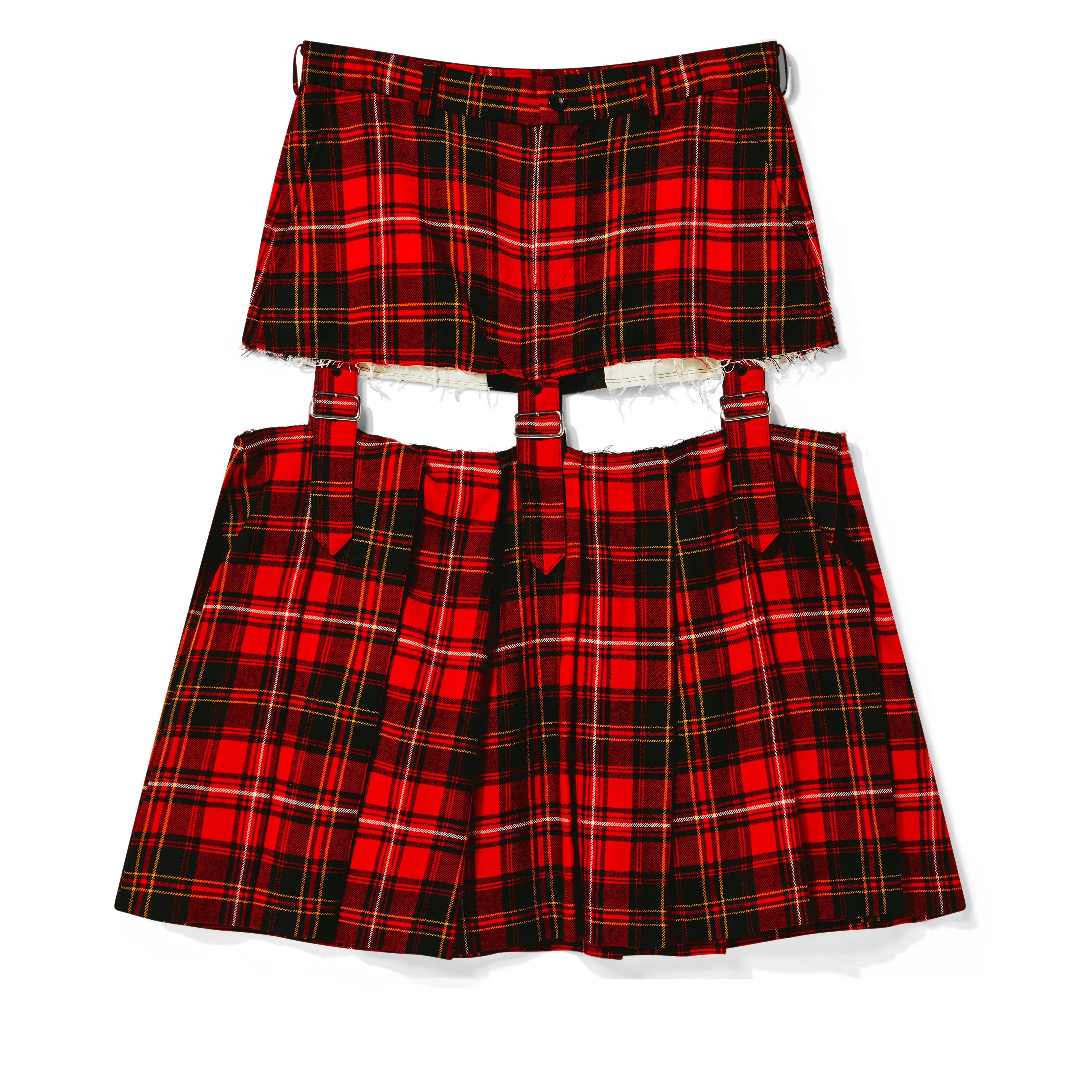 BLACK Comme des Garçons - Tartan Wool Buckled Skirt - (Red/Black)