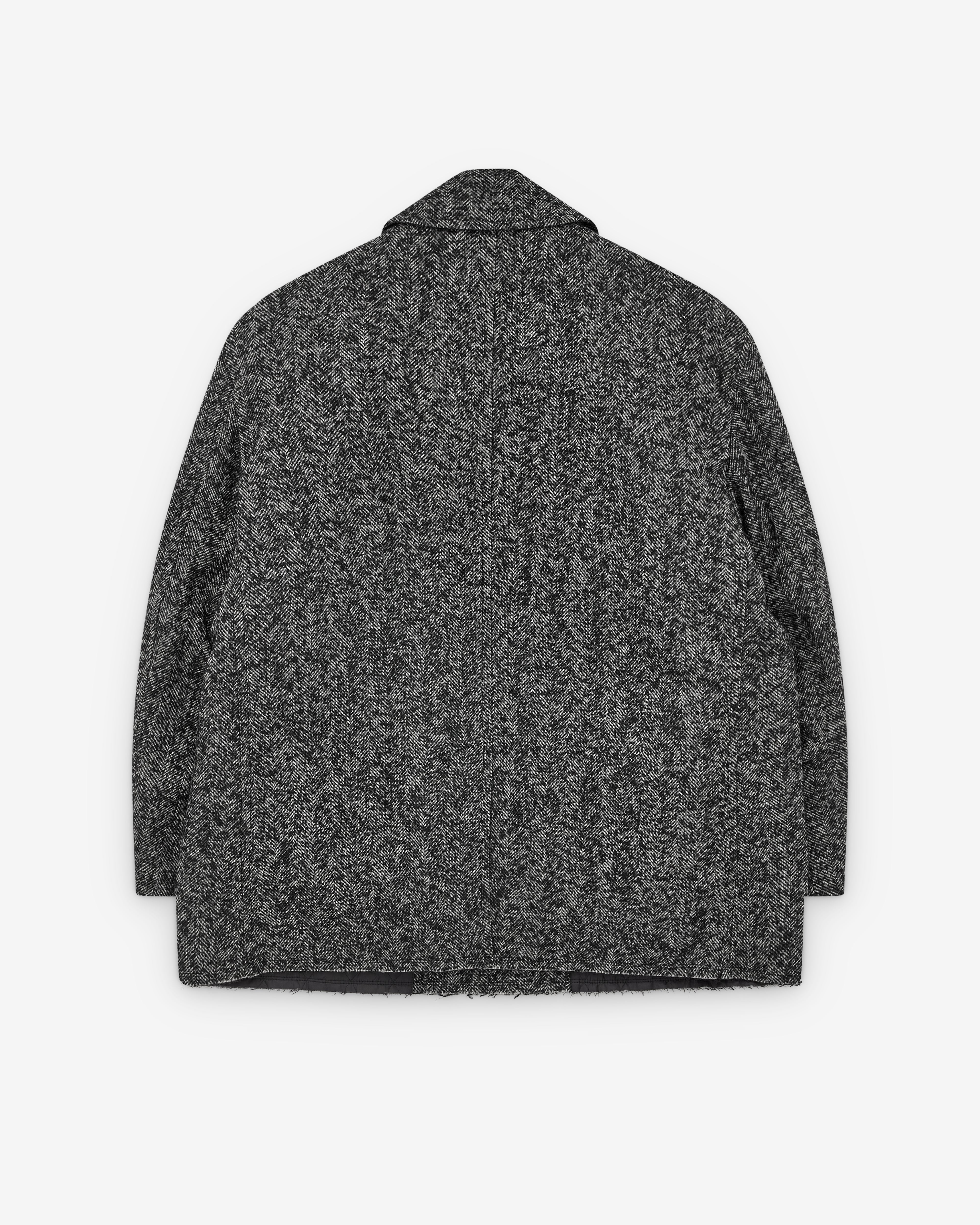Black Comme des Garçons - Double Breasted Herringbone Coat - (Black/White) - Image 2