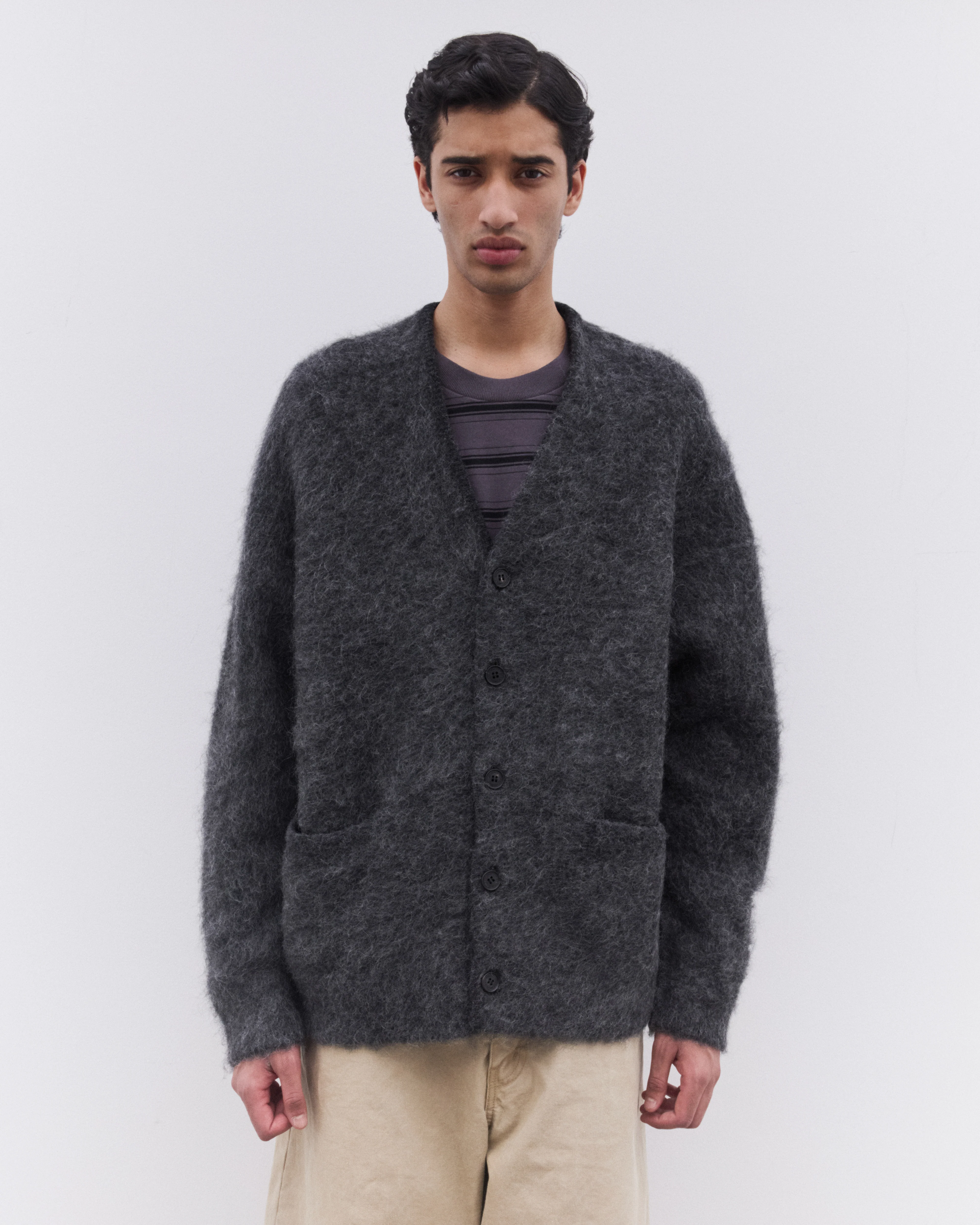 CDG Homme - Men’s Brushed Knit Cardigan - (Grey) - Image 2
