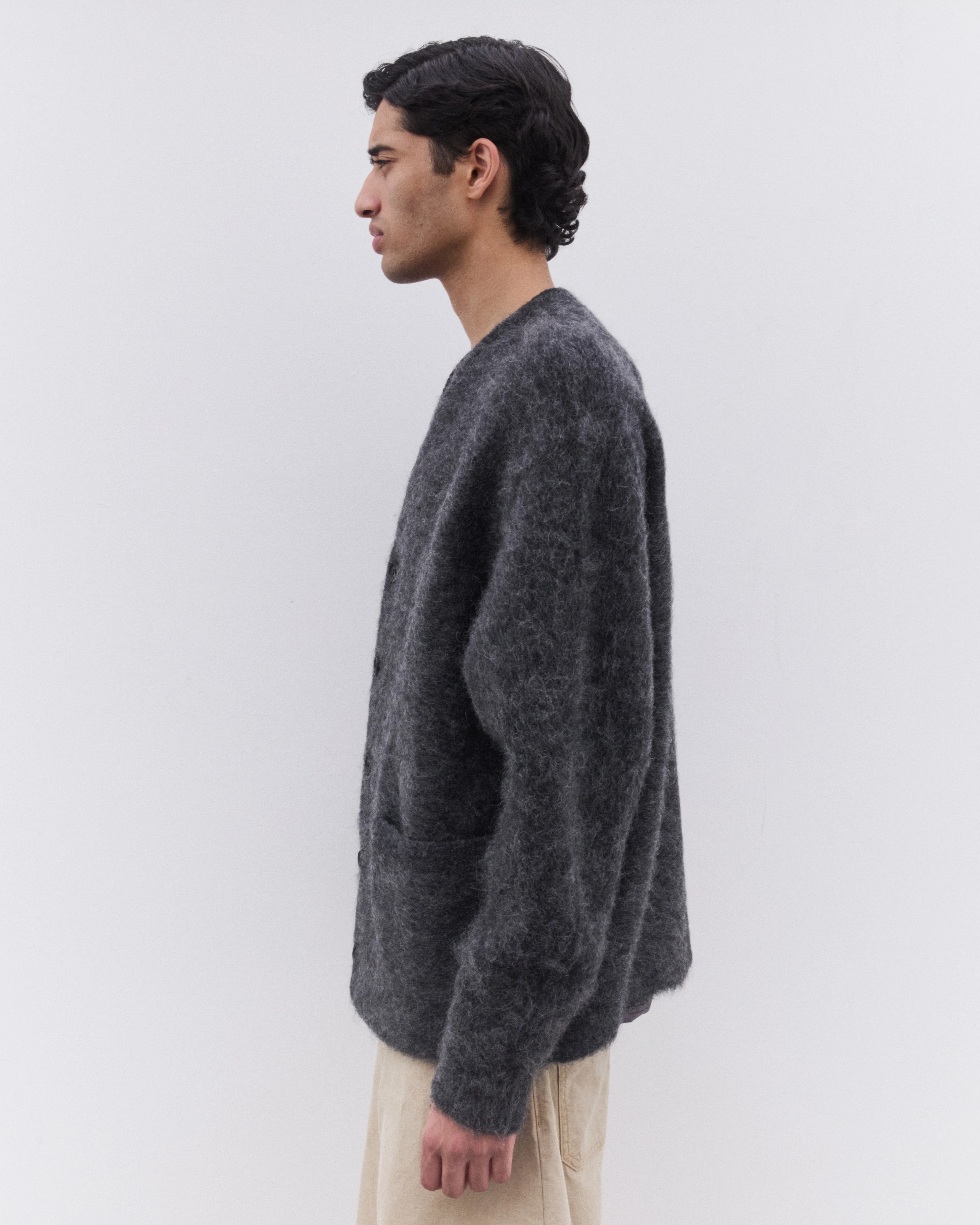 CDG Homme - Men’s Brushed Knit Cardigan - (Grey) - Image 3