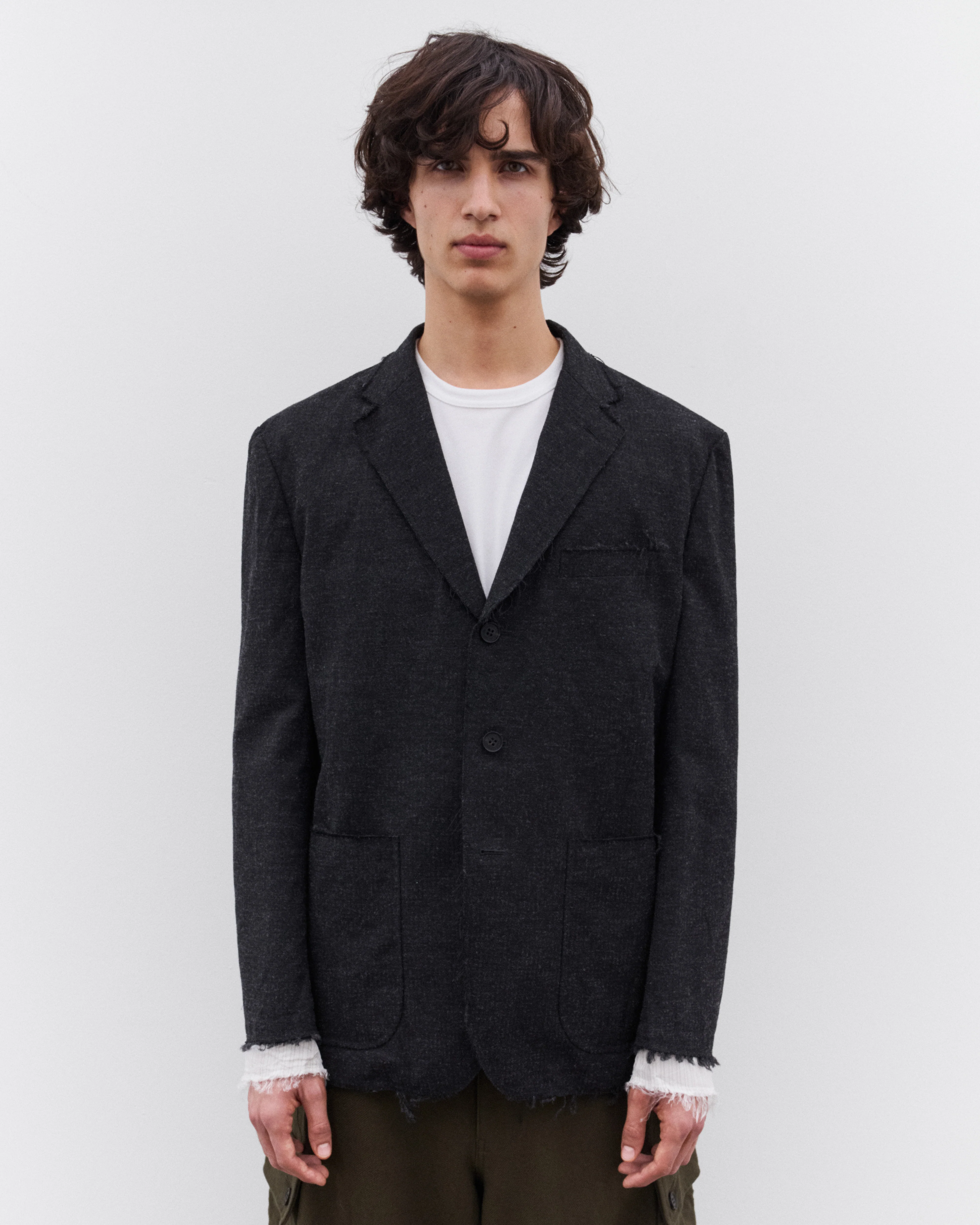 CDG Homme - Men’s Raw Hem Wool Blazer - (Charcoal) - Image 2