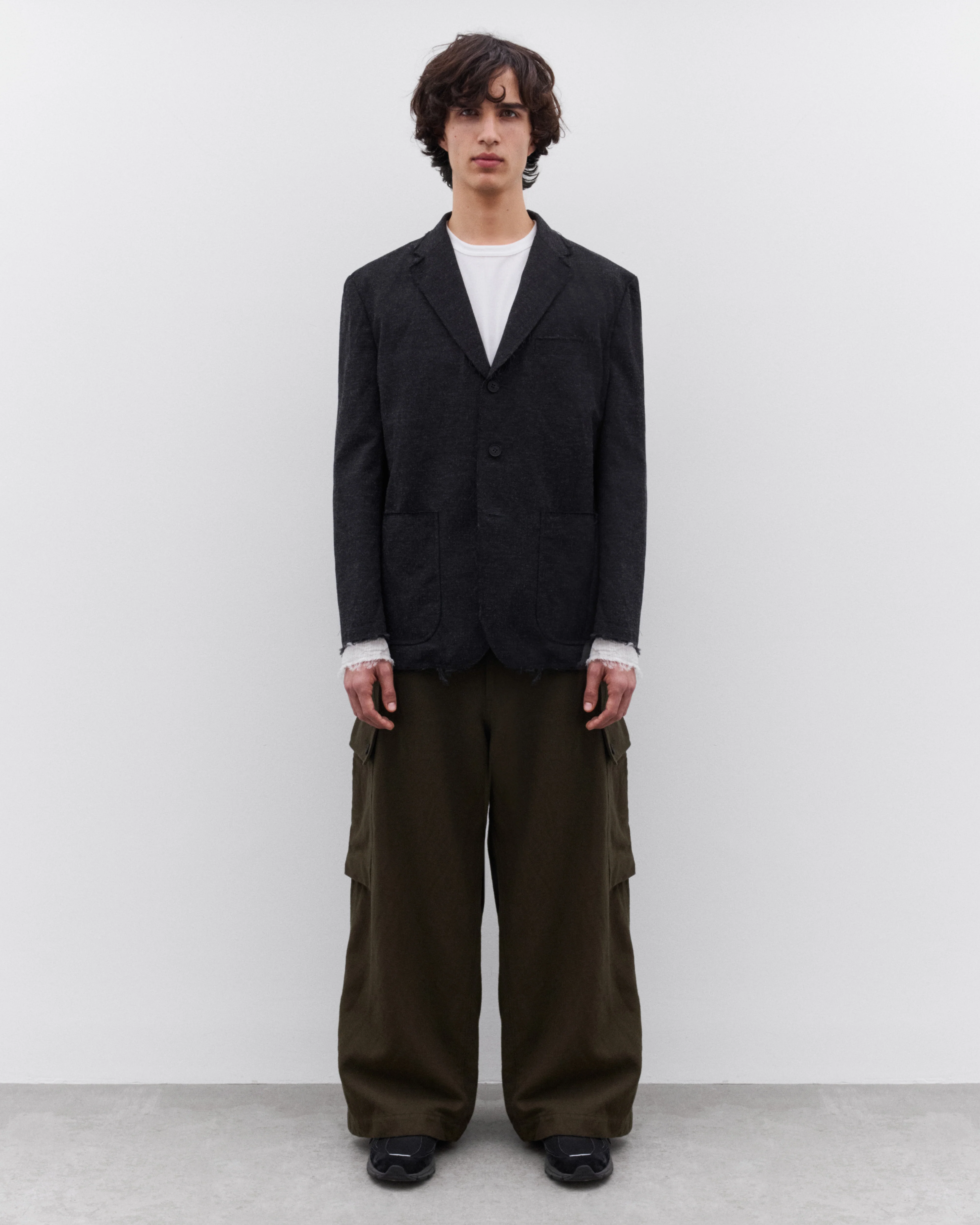 CDG Homme - Men’s Raw Hem Wool Blazer - (Charcoal) - Image 5