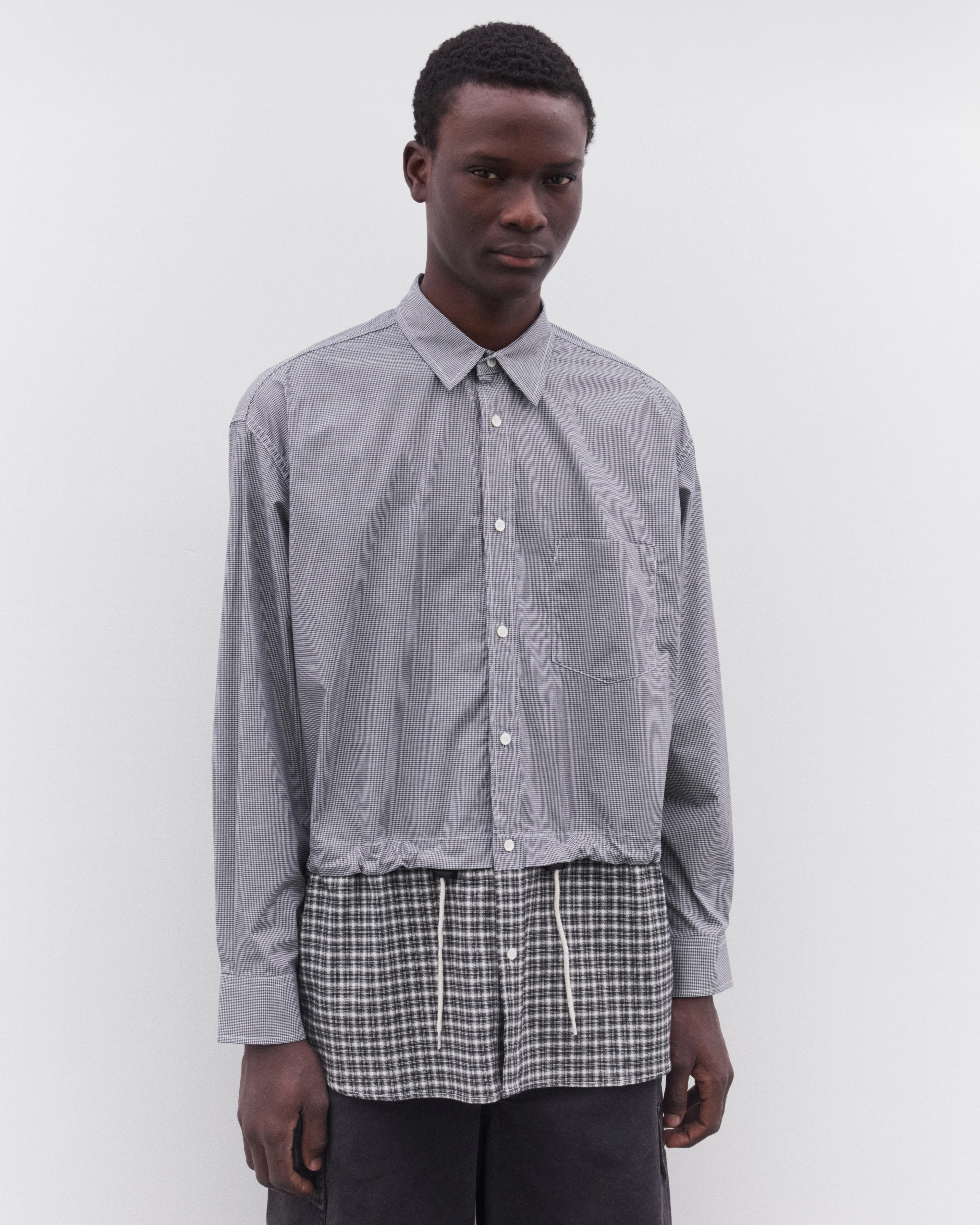 CDG Homme - Men’s Check Hem Shirt - (Grey) - Image 3