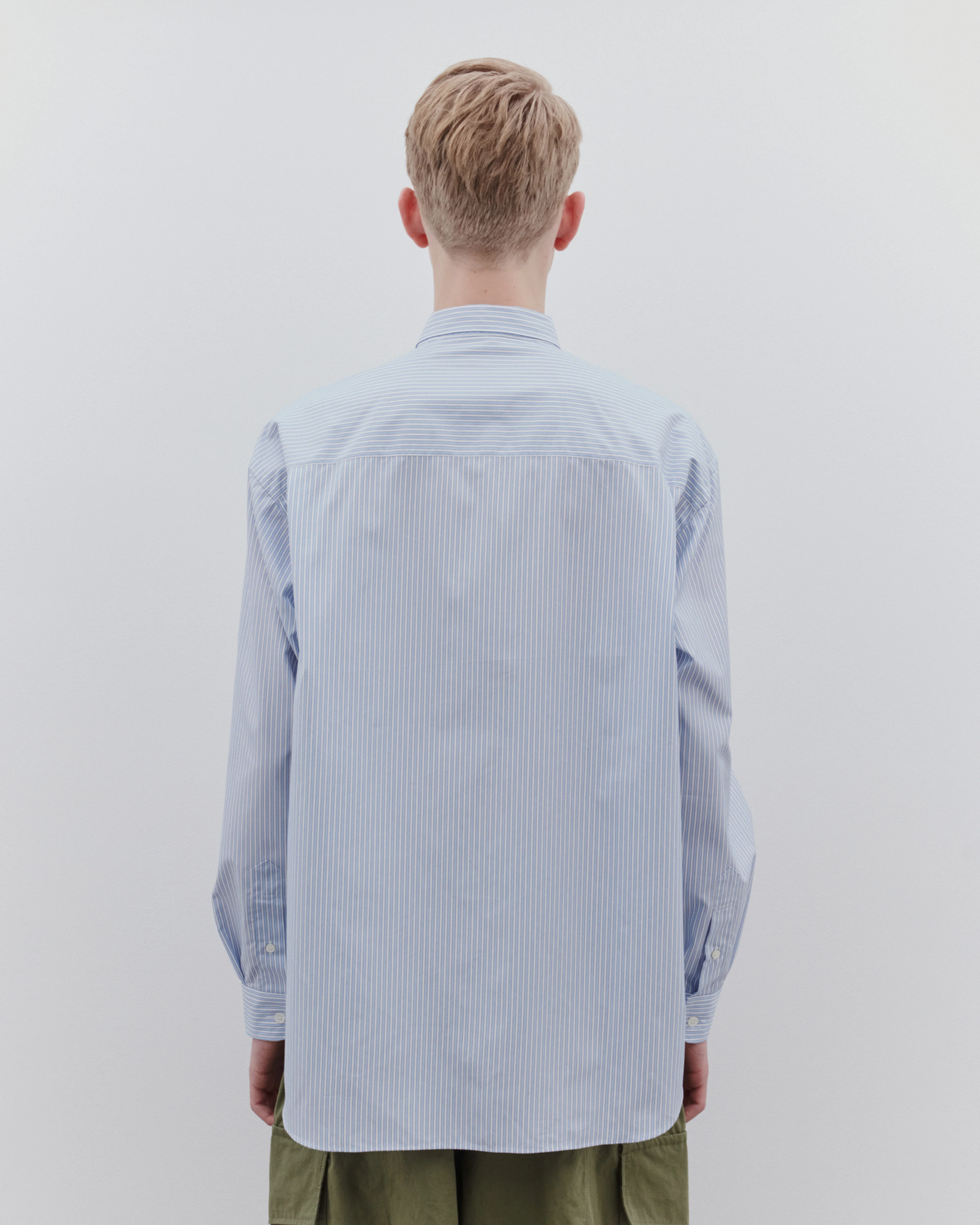 CDG Homme - Men’s Broad Stripe Cut-Out Shirt - (White/Navy) - Image 4