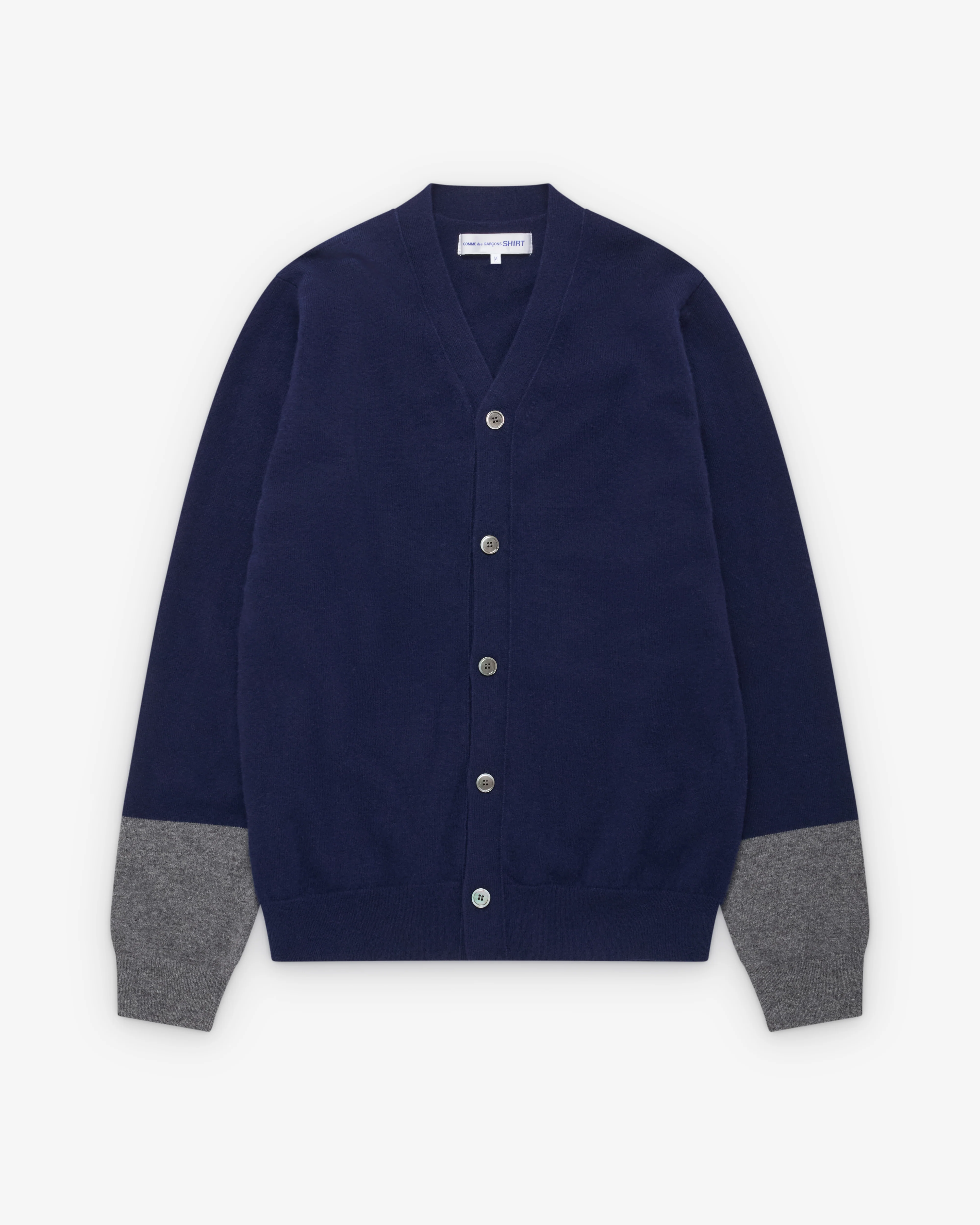 CDG Shirt Forever - V-Neck Contrast Cardigan - (Navy/Grey)