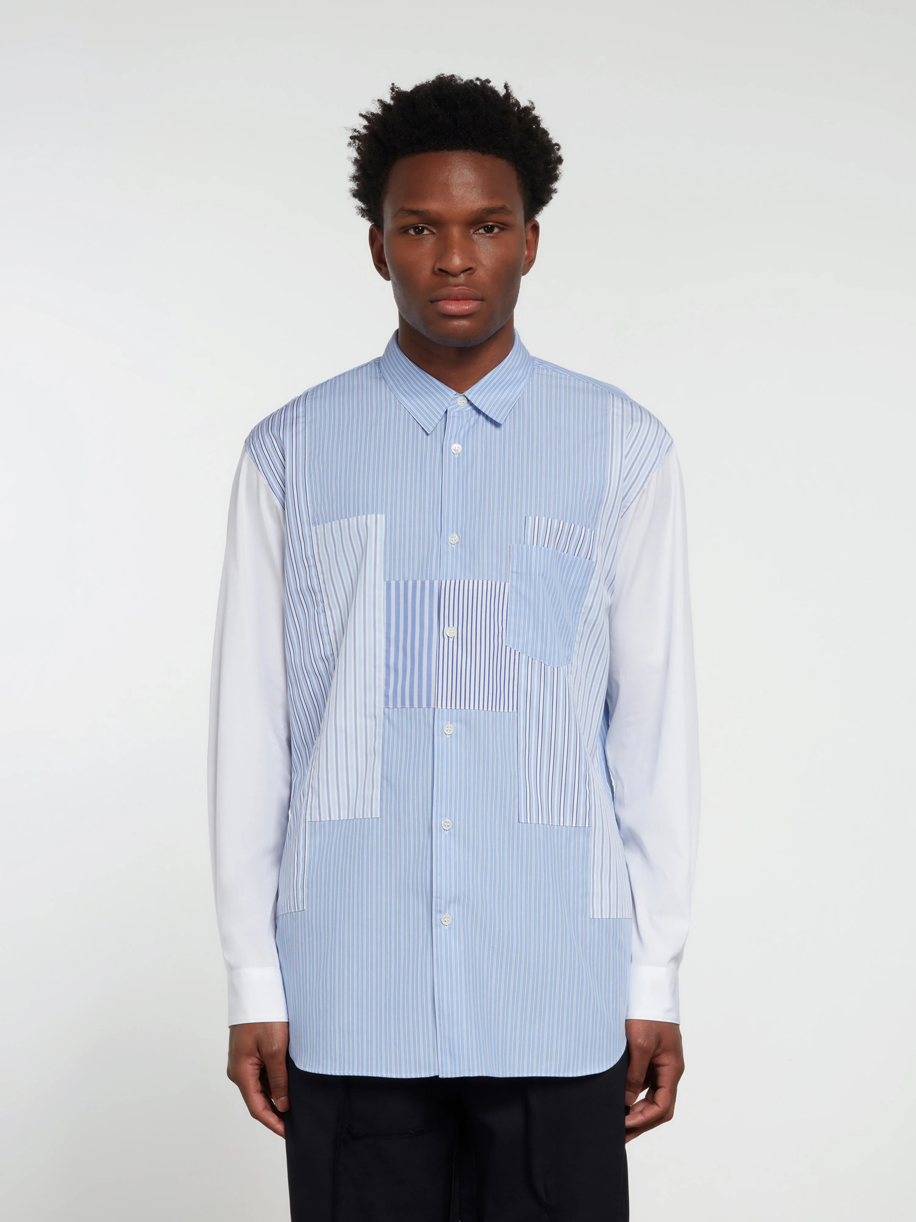 CDG Shirt Forever - Classic Fit Contrast Patchwork Shirt - (Stripe 4/Mix) - Image 3