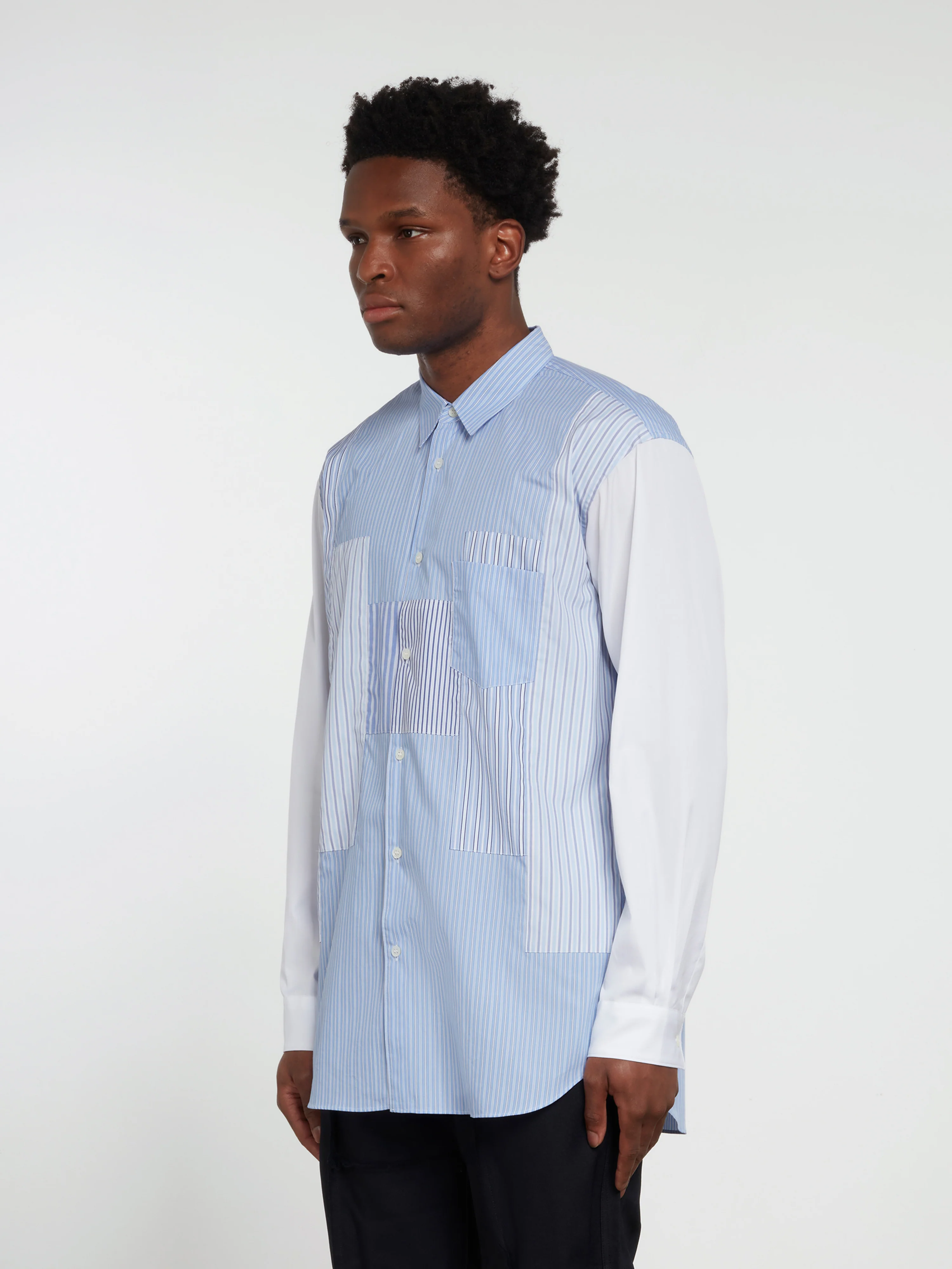 CDG Shirt Forever - Classic Fit Contrast Patchwork Shirt - (Stripe 4/Mix) - Image 4