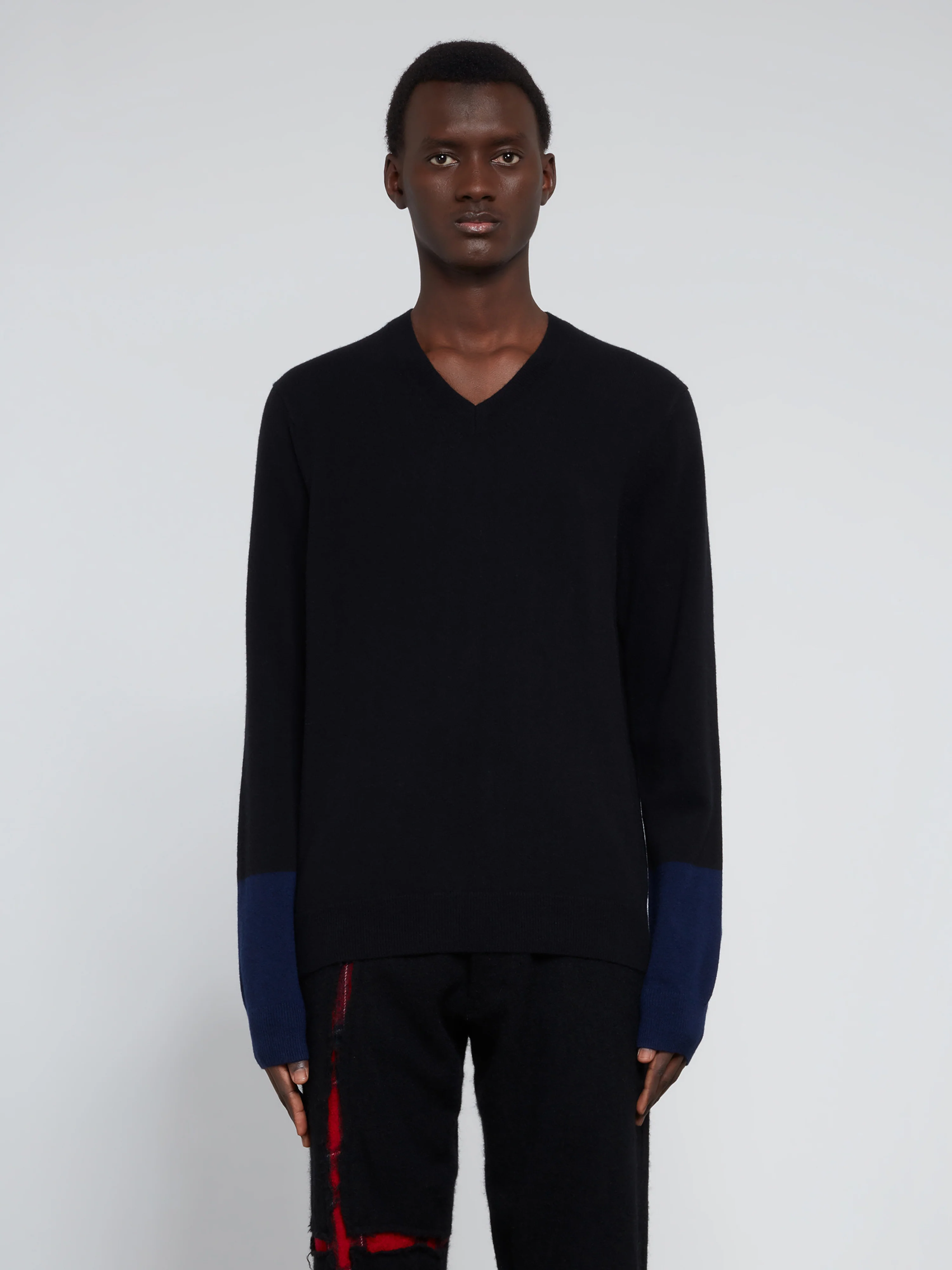 CDG Shirt Forever - V-Neck Contrast Jumper - (Black/Navy) - Image 2