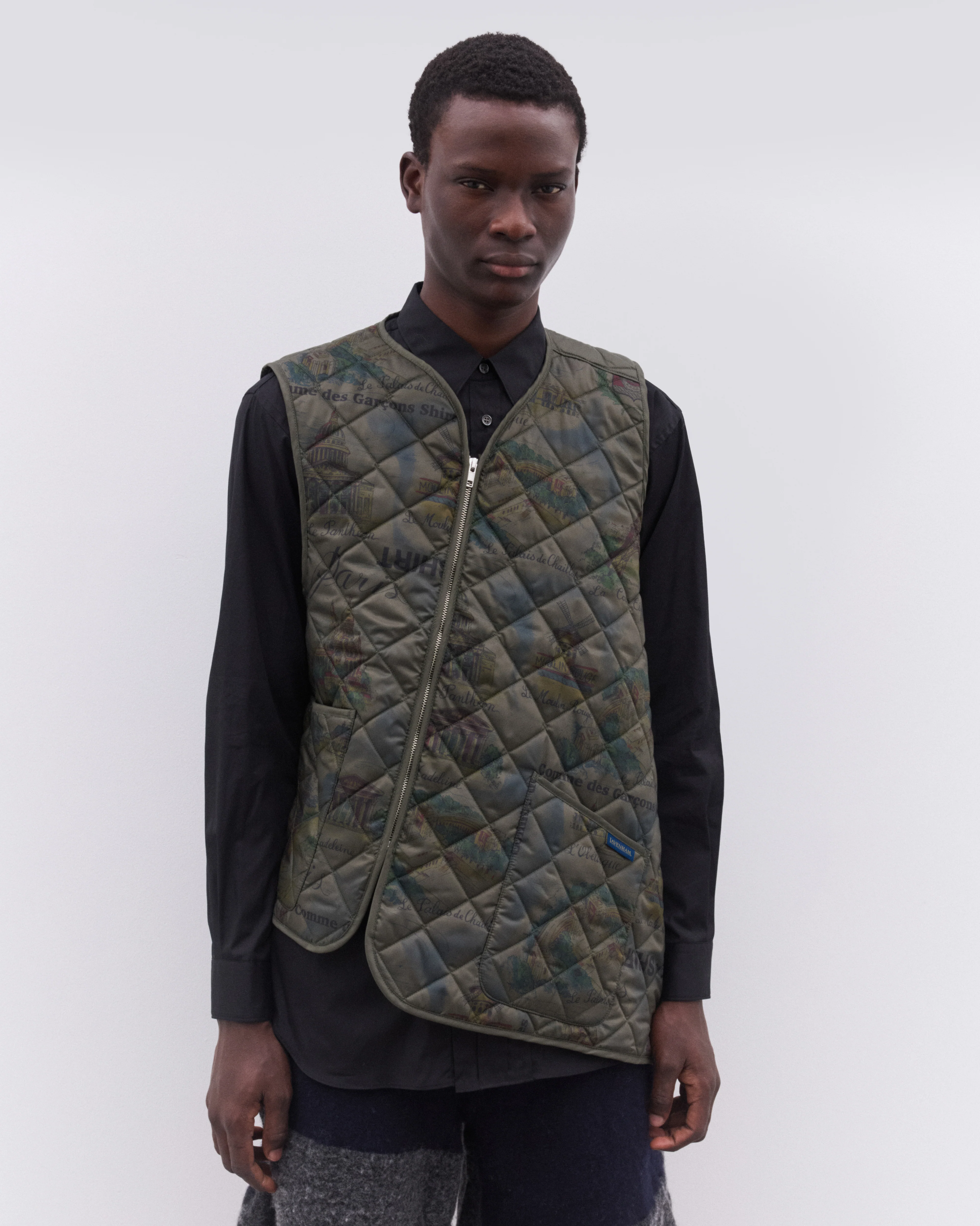 CDG Shirt - Men's Lavenham Bias Quilted Vest - (Dark Khaki) - Image 3