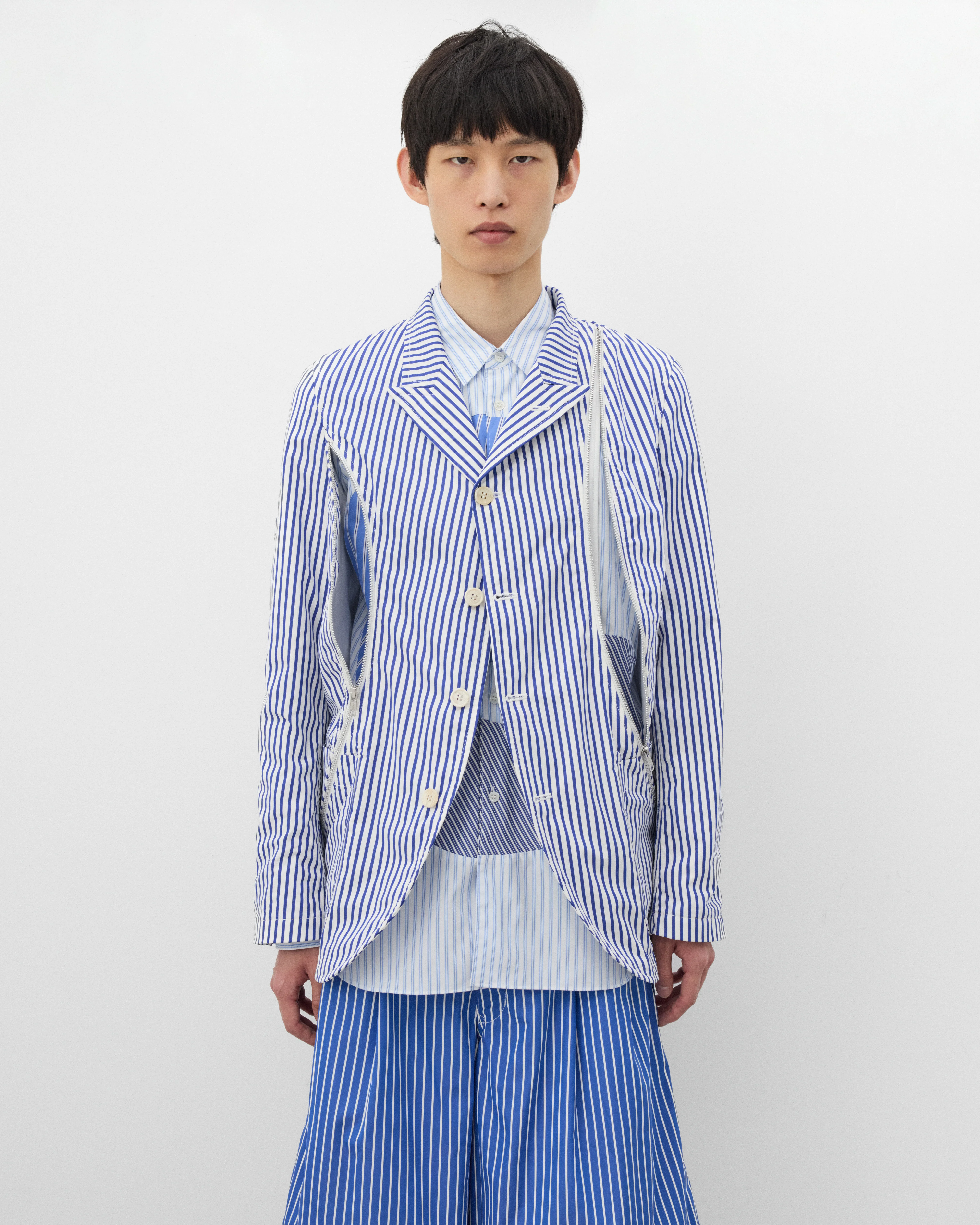 CDG Shirt - Men's Striped Zip Blazer - (Blue/White) - Image 3