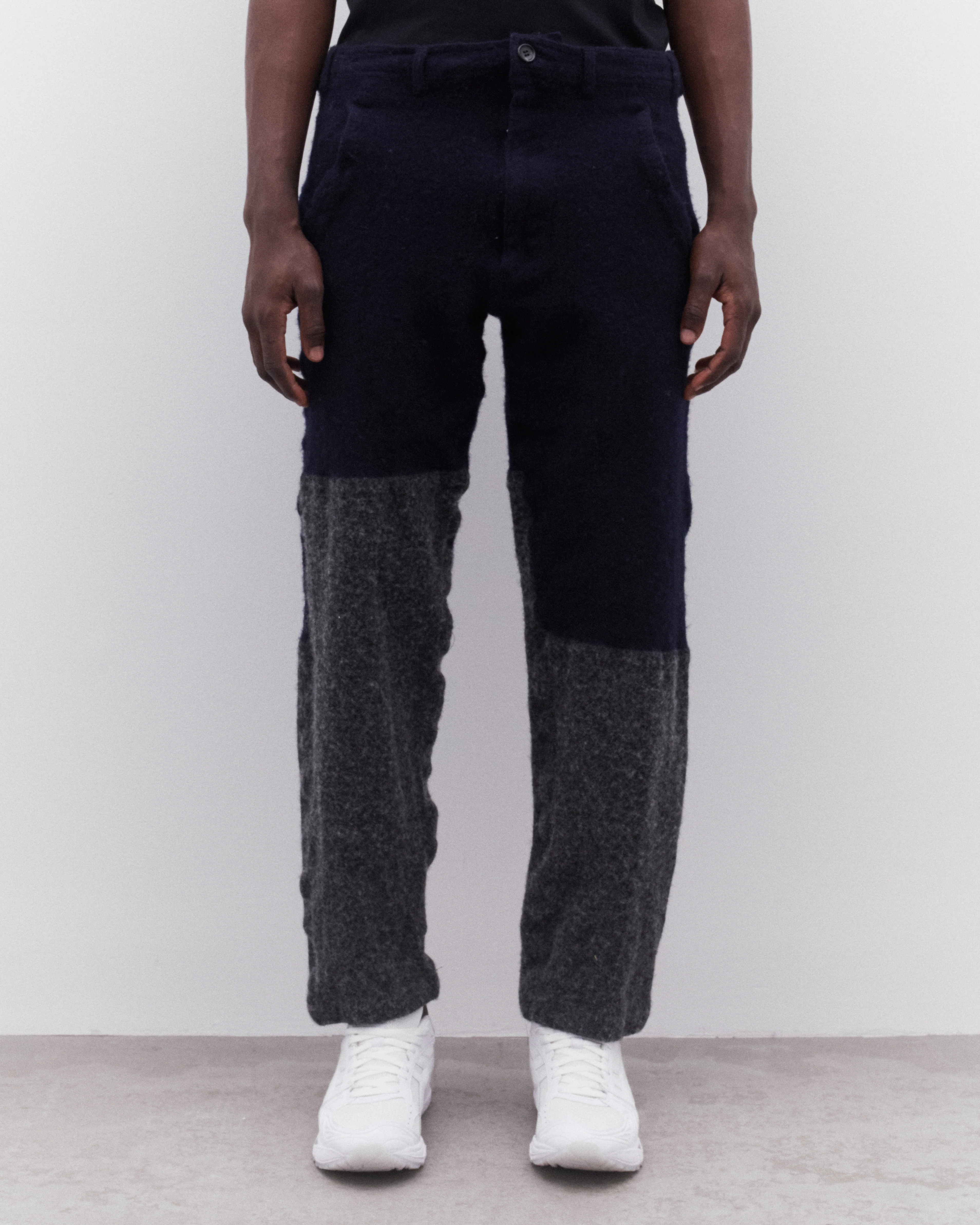 CDG Shirt - Men’s Colour Block Wool Trousers - (Navy/Grey) - Image 3