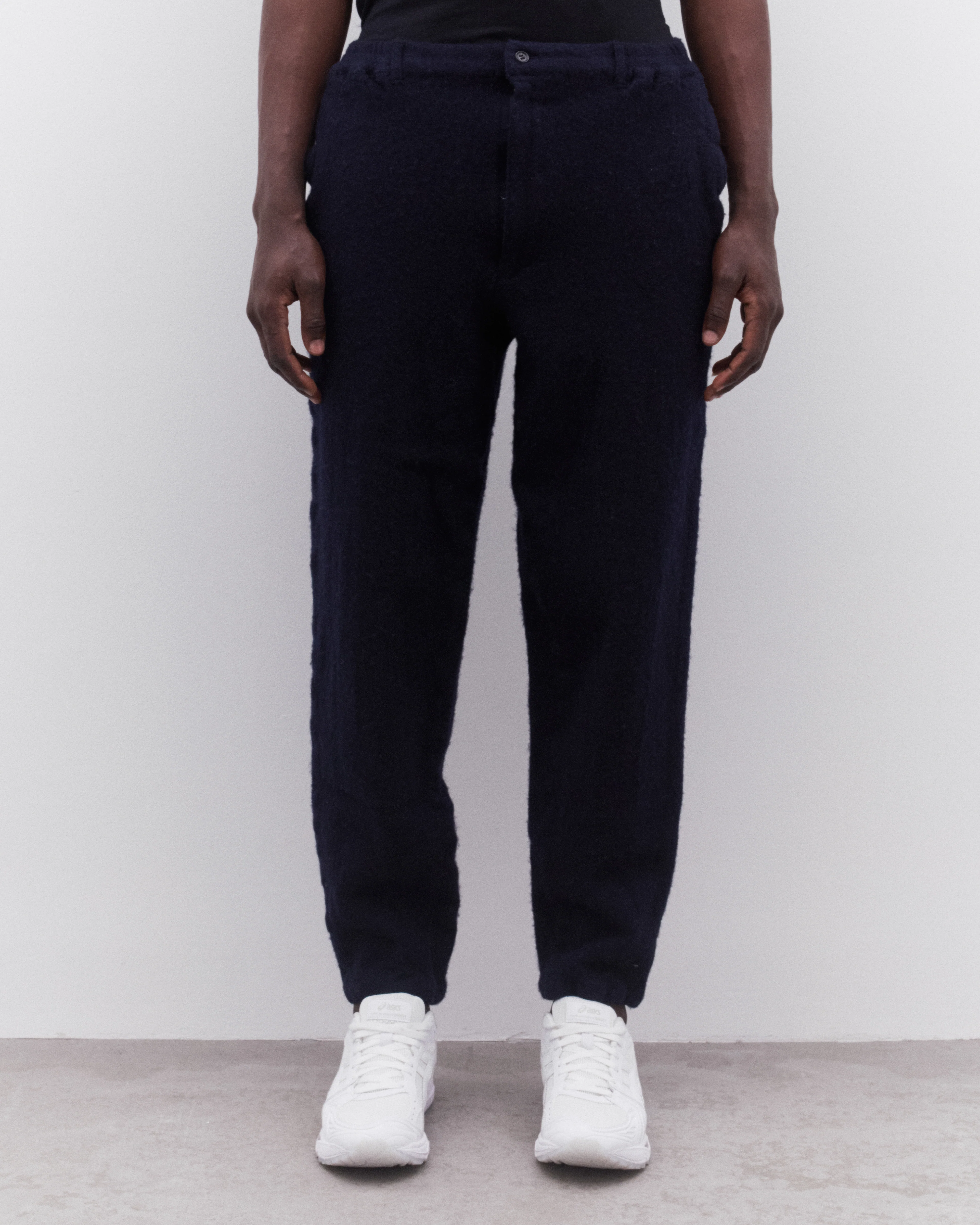 CDG Shirt - Men’s Wool Tweed Tapered Trousers - (Navy) - Image 3