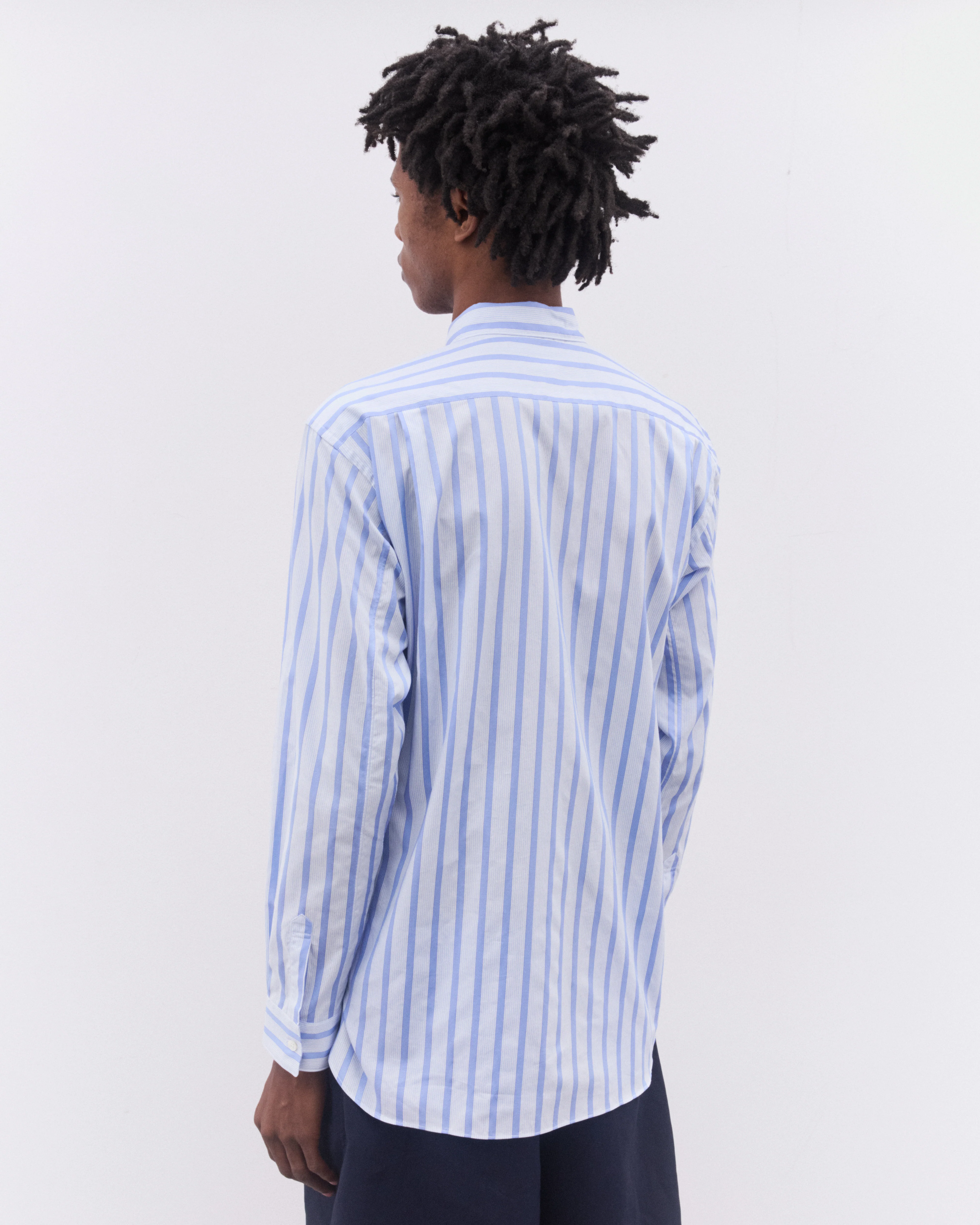 CDG Shirt - Men’s Striped Football Scarf Placket Shirt - (Blue) - Image 4