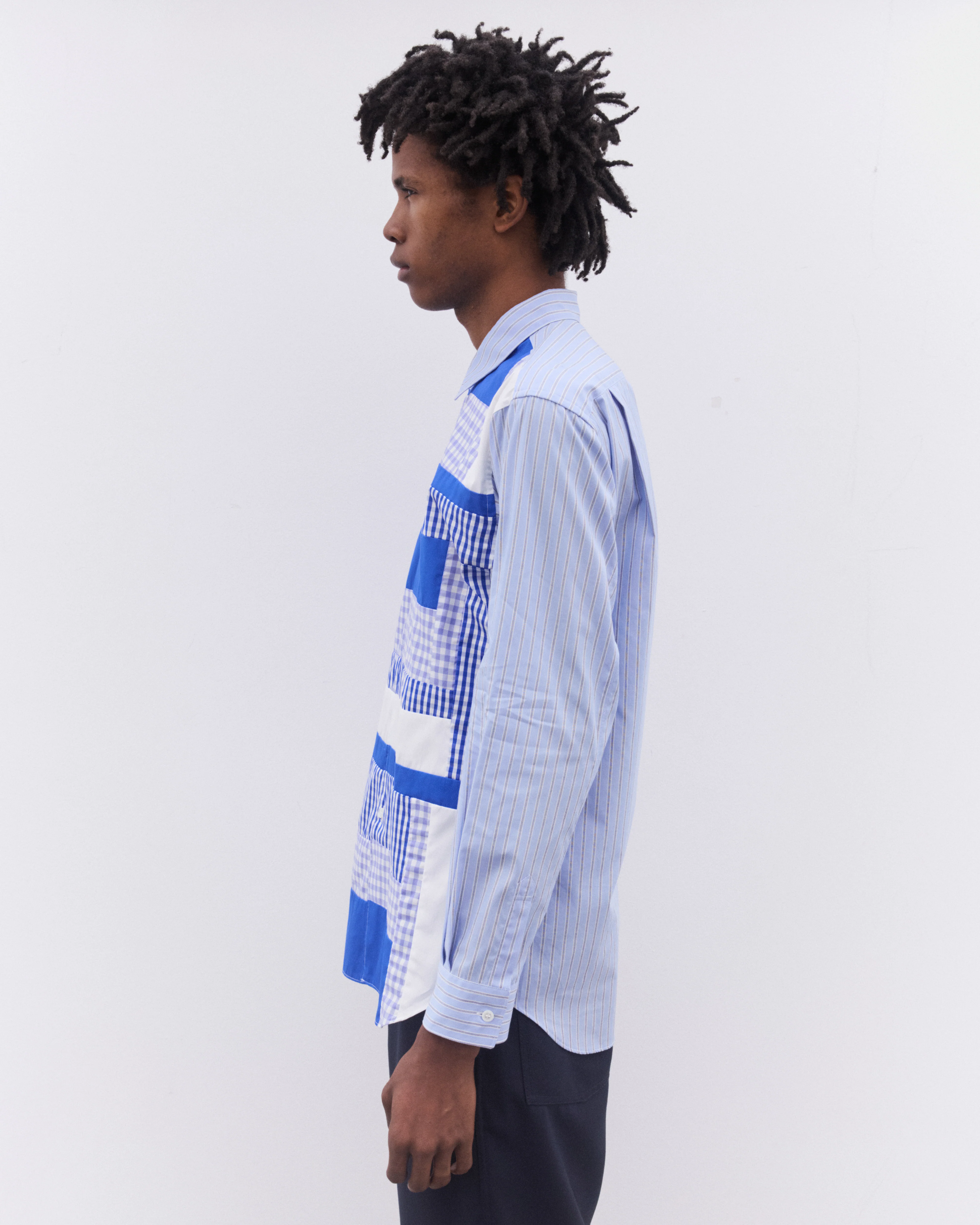 CDG Shirt - Men’s Gingham Patchwork Panelled Shirt - (Blue) - Image 3