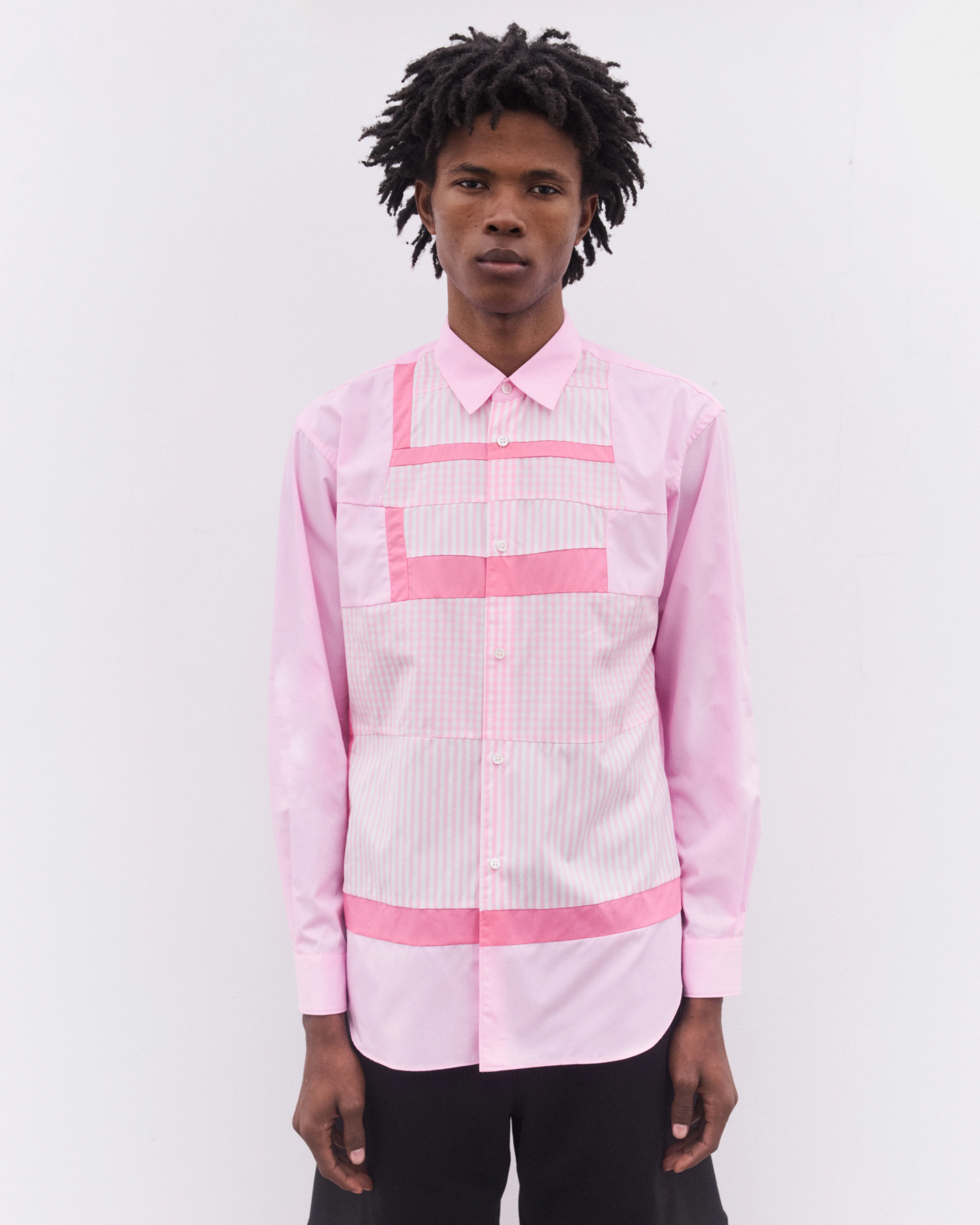 CDG Shirt - Men’s Gingham Patchwork Panelled Shirt - (Pink) - Image 2