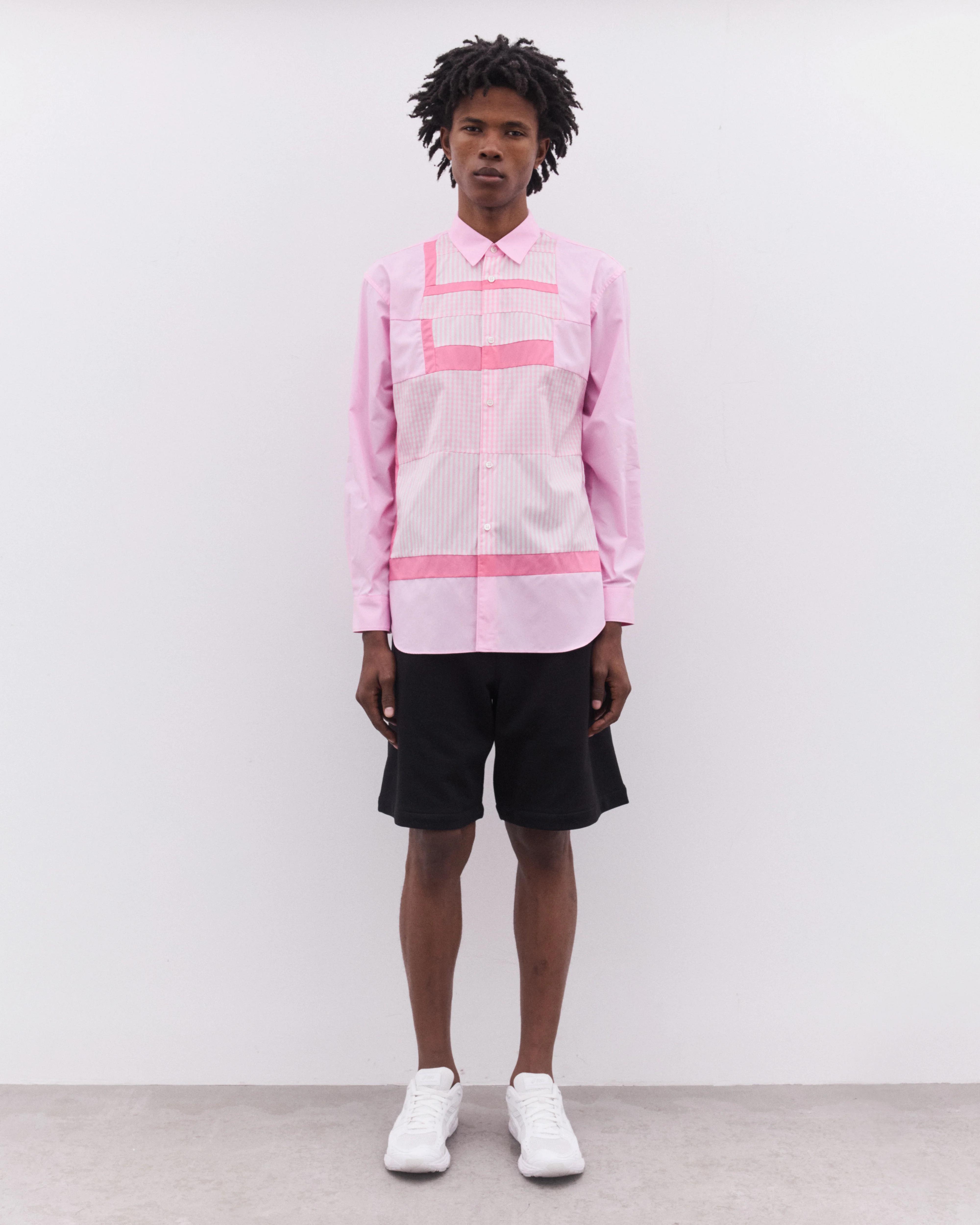CDG Shirt - Men’s Gingham Patchwork Panelled Shirt - (Pink) - Image 5