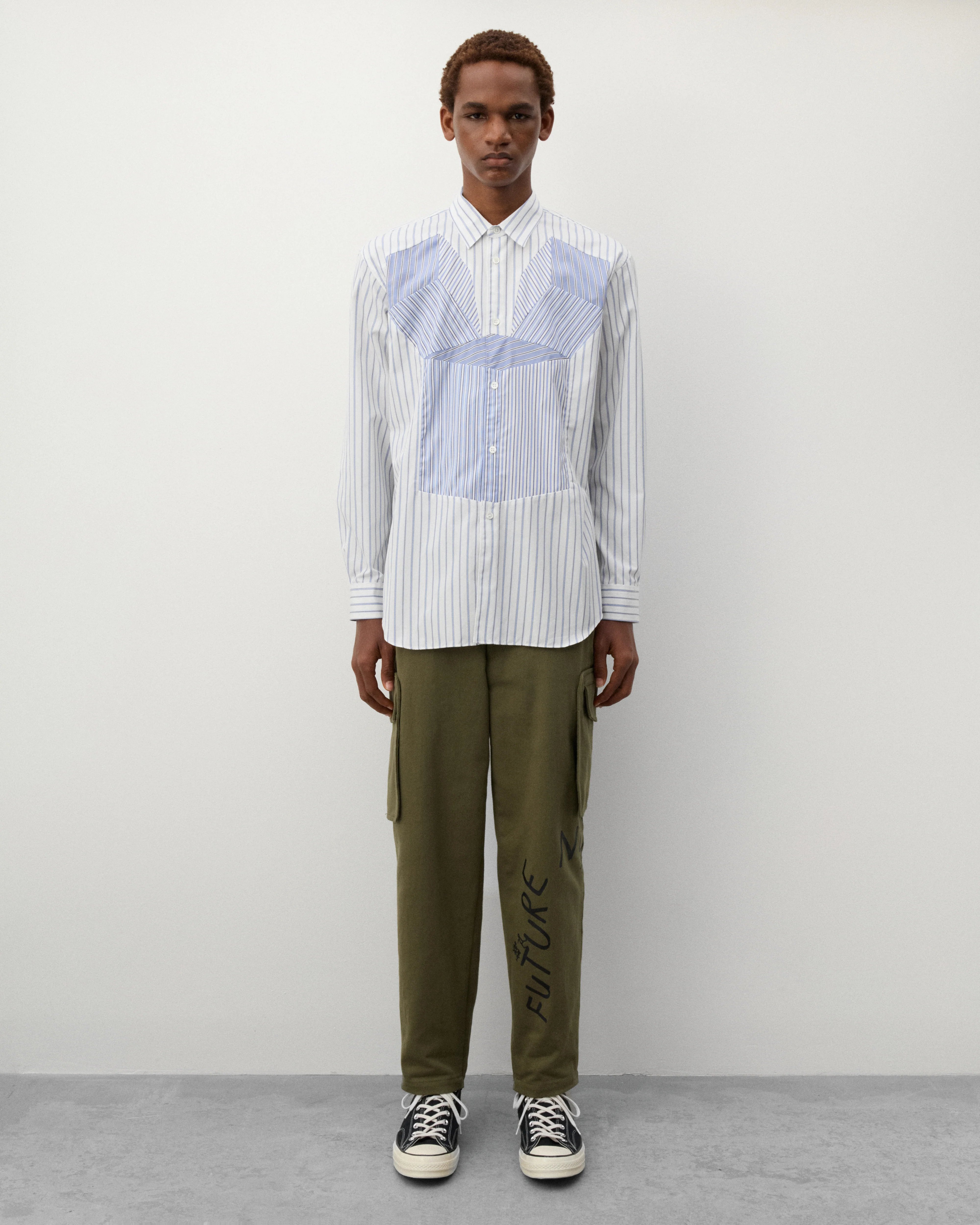 CDG Shirt - Men's Geometric Stripe Shirt - (White/Blue) - Image 6