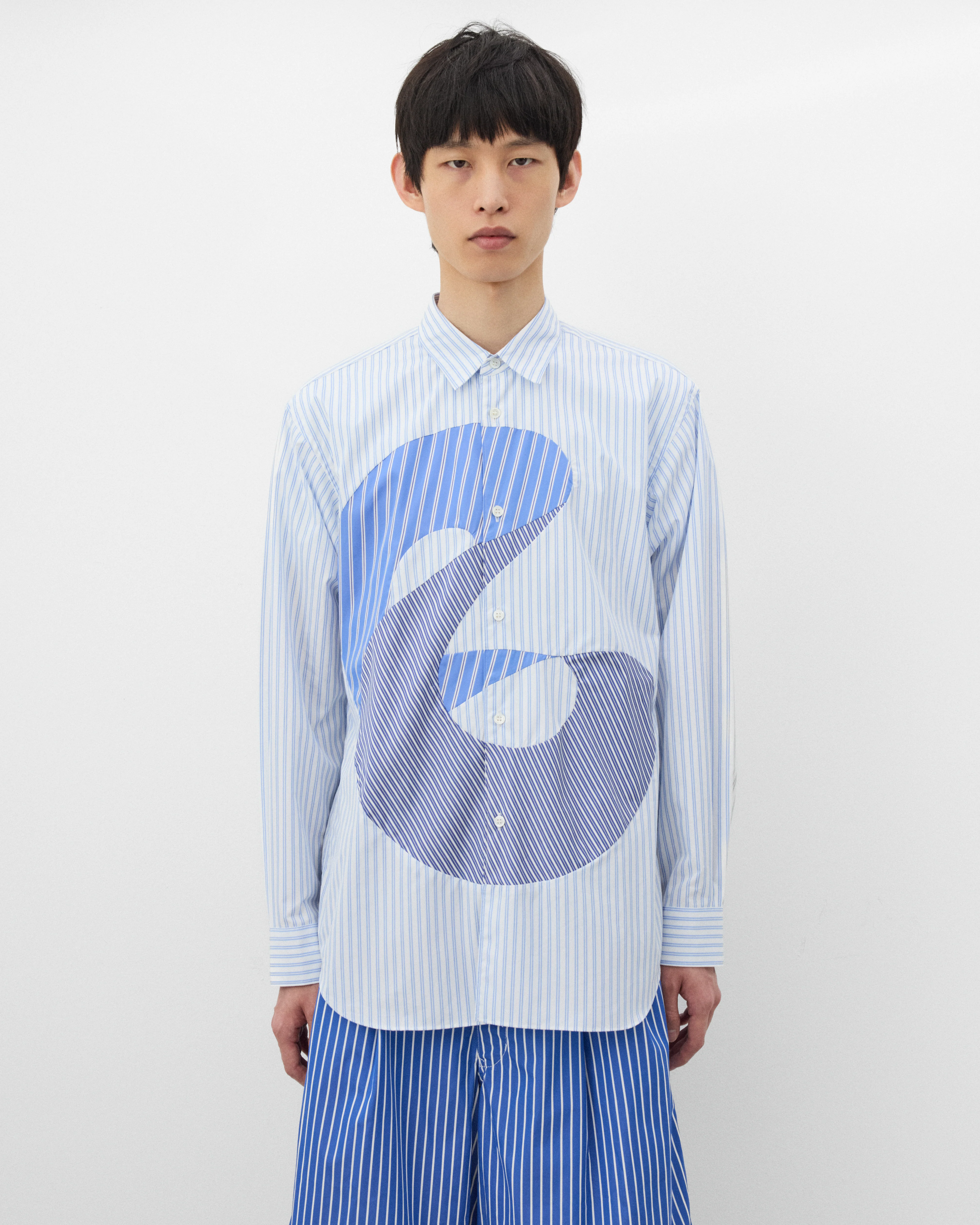 CDG Shirt - Men's Geometric Panelled Shirt - (Blue) - Image 3