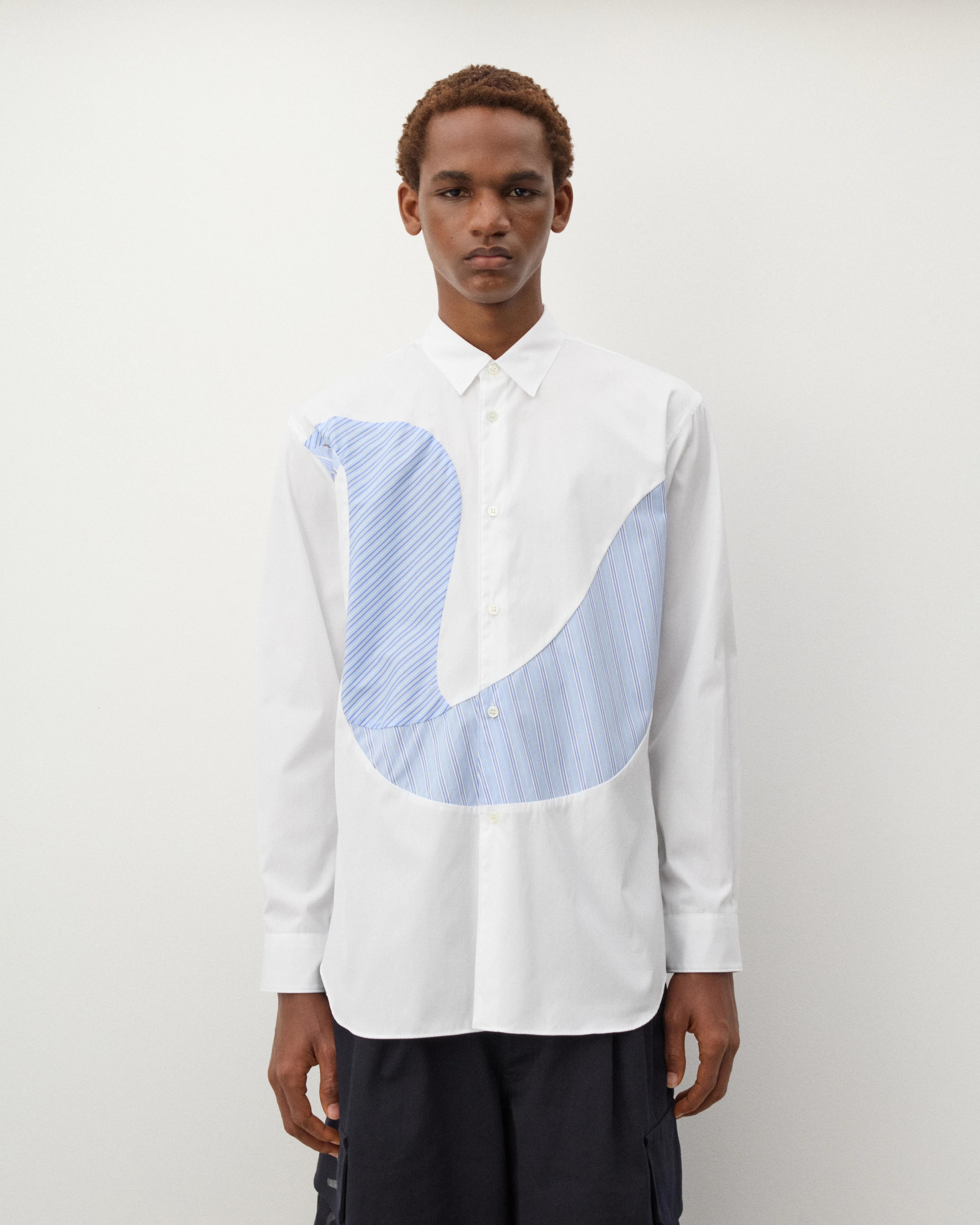 CDG Shirt - Men's Stripe Wave Pattern Shirt - (White/Blue) - Image 3
