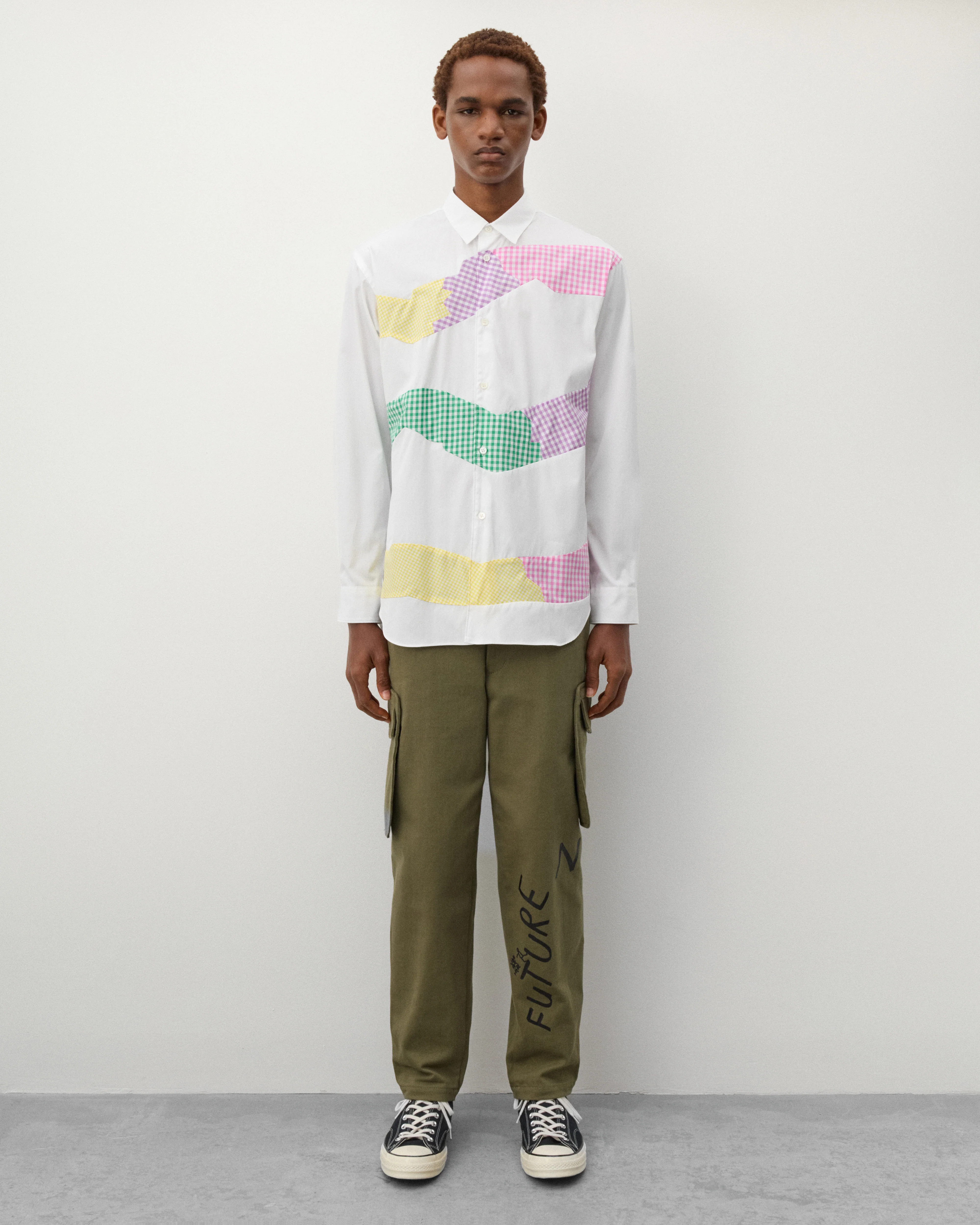CDG Shirt - Men's Check Panelled Shirt - (White) - Image 6