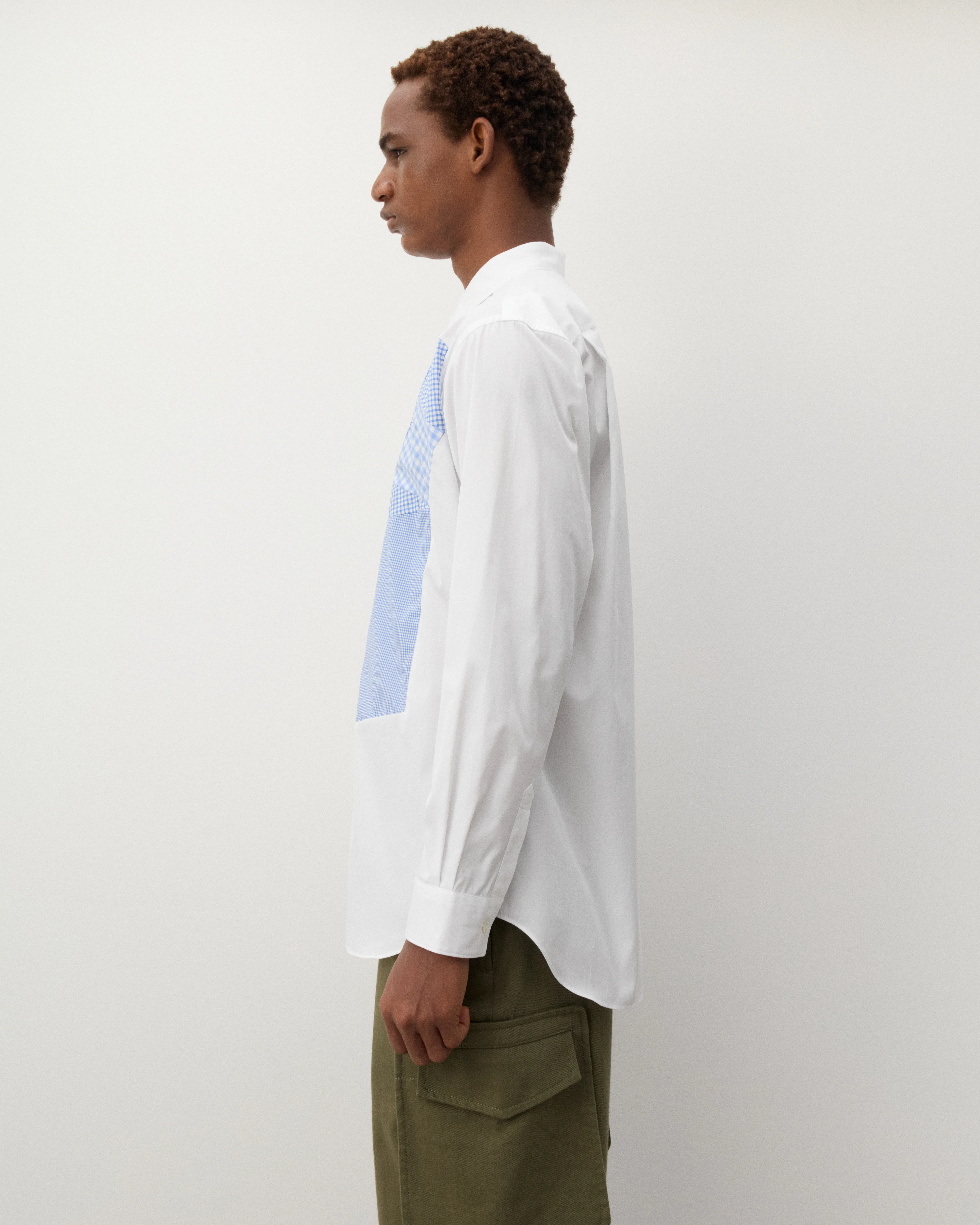 CDG Shirt - Men's Geometric Check Pattern Shirt - (White/Blue) - Image 4