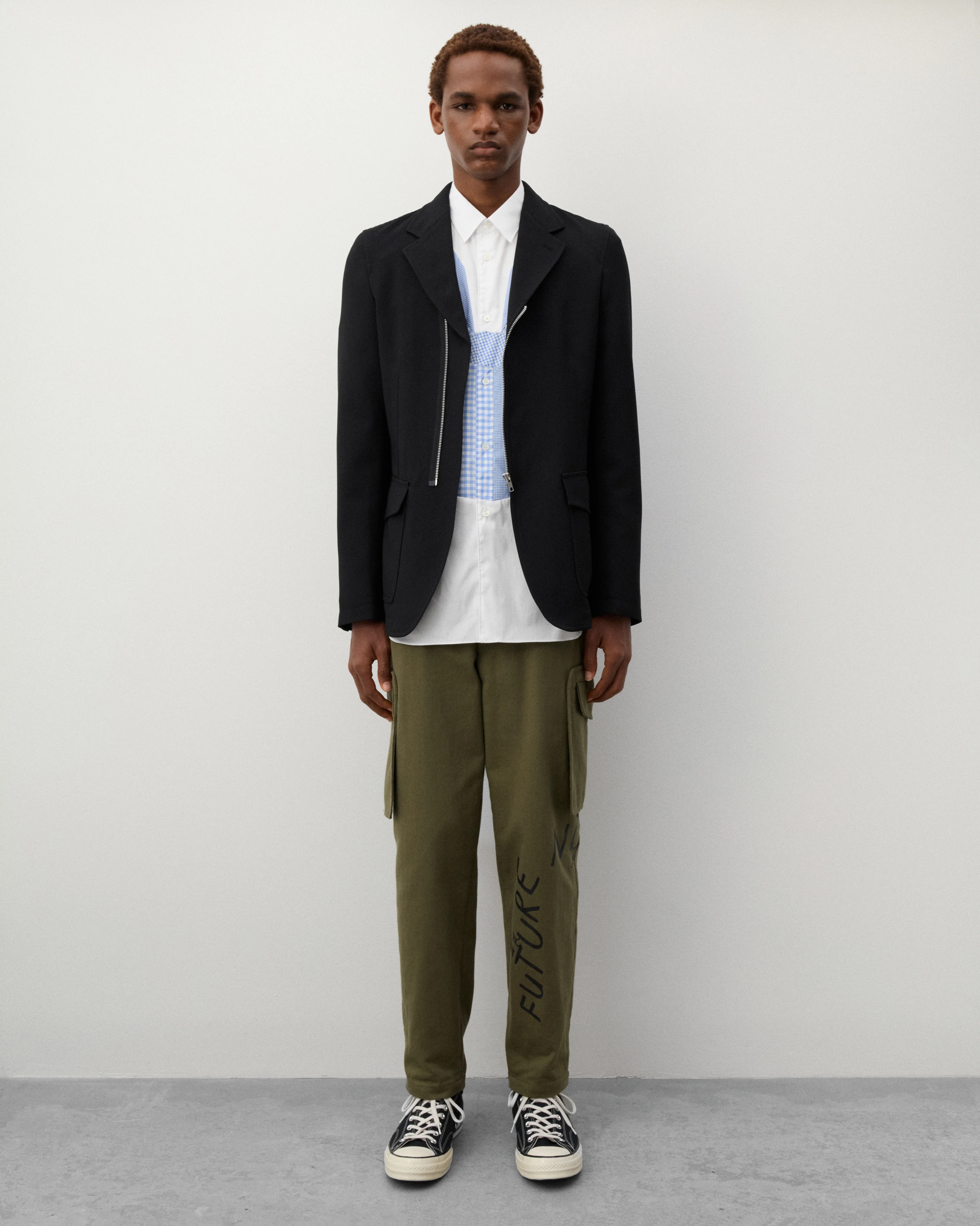 CDG Shirt - Men's Geometric Check Pattern Shirt - (White/Blue) - Image 6