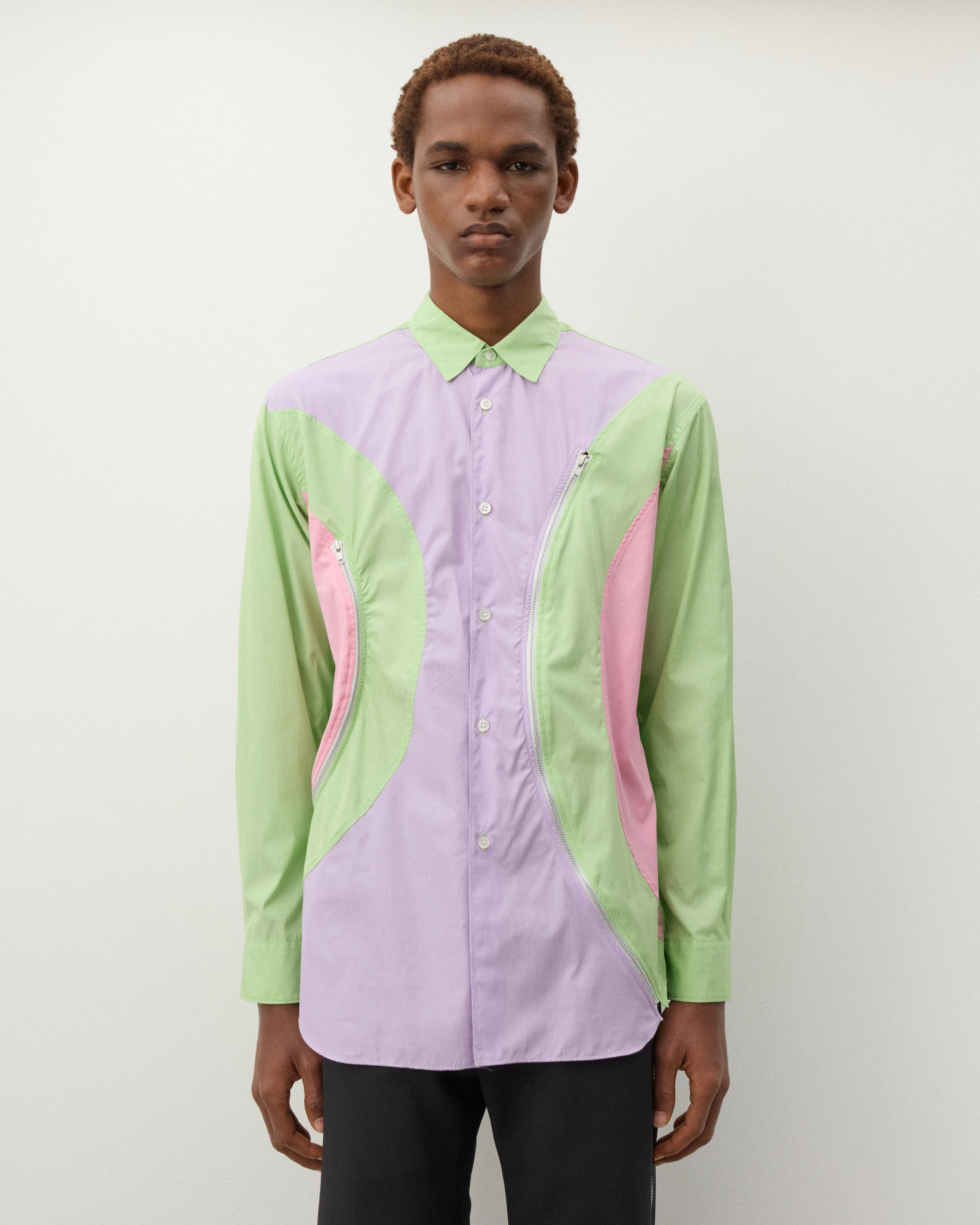 CDG Shirt - Men's Zip Panelled Shirt - (Green/Purple/Pink) - Image 3