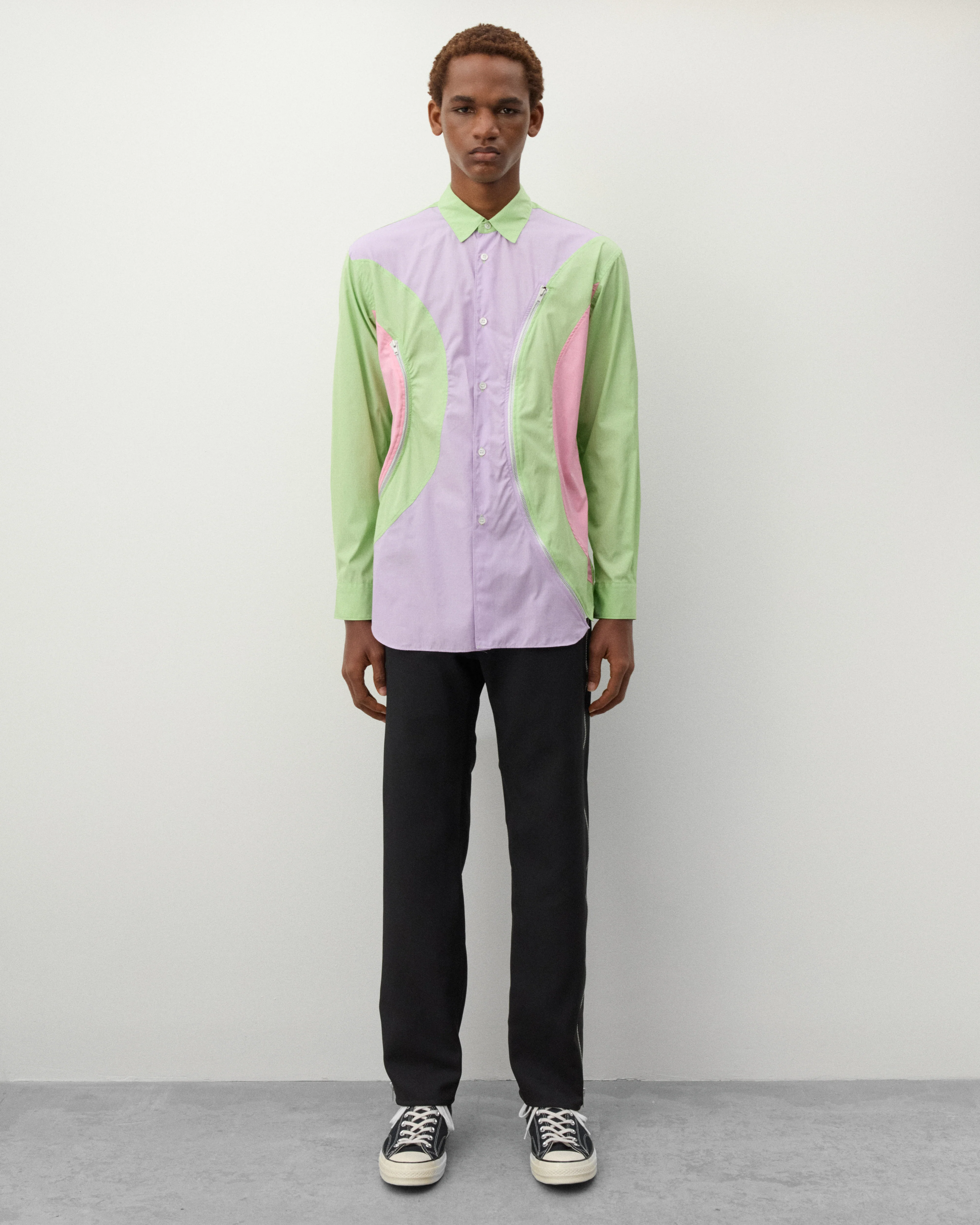 CDG Shirt - Men's Zip Panelled Shirt - (Green/Purple/Pink) - Image 6
