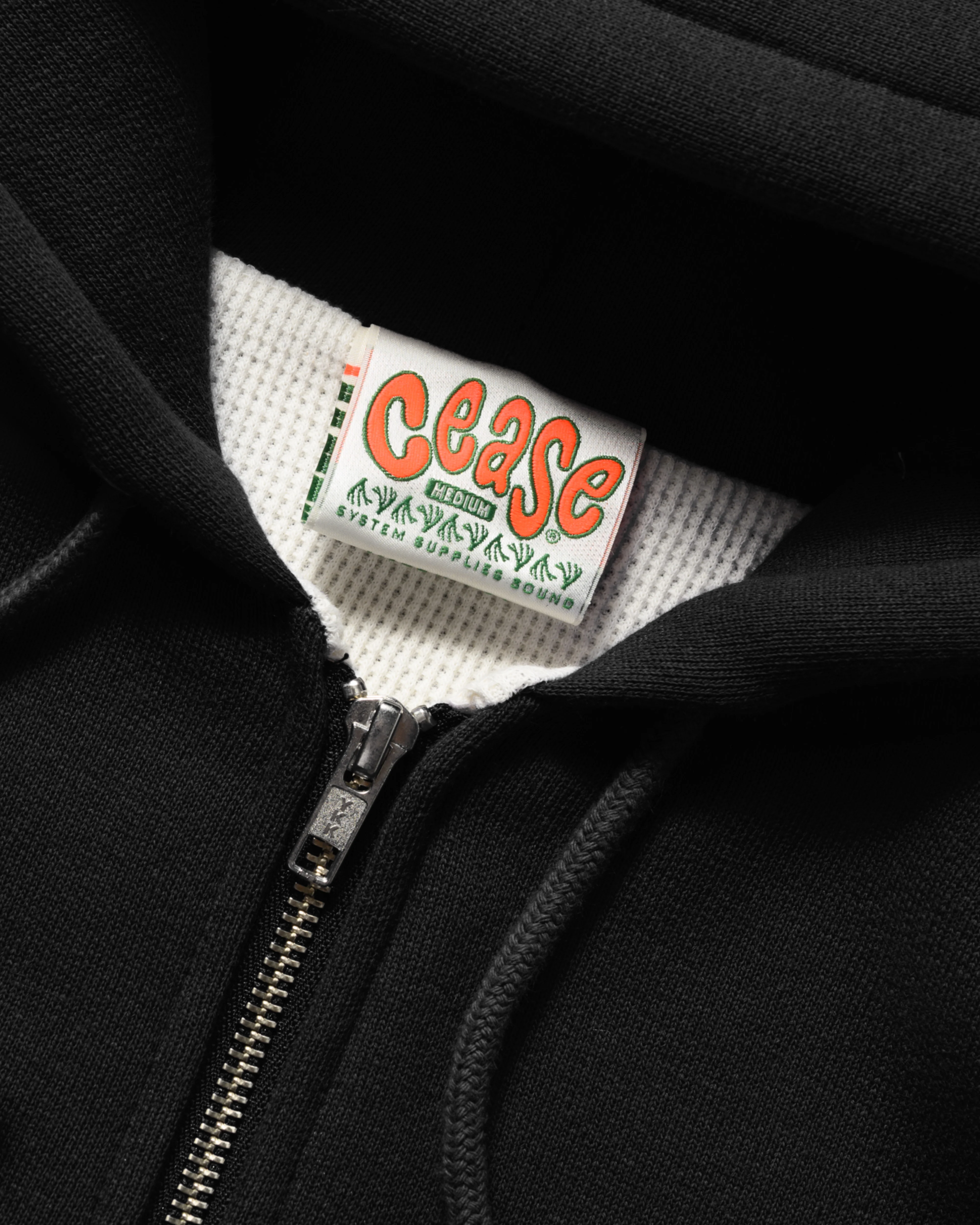 Cease - Men's Thermal Zip Hoodie - (Black) - Image 3