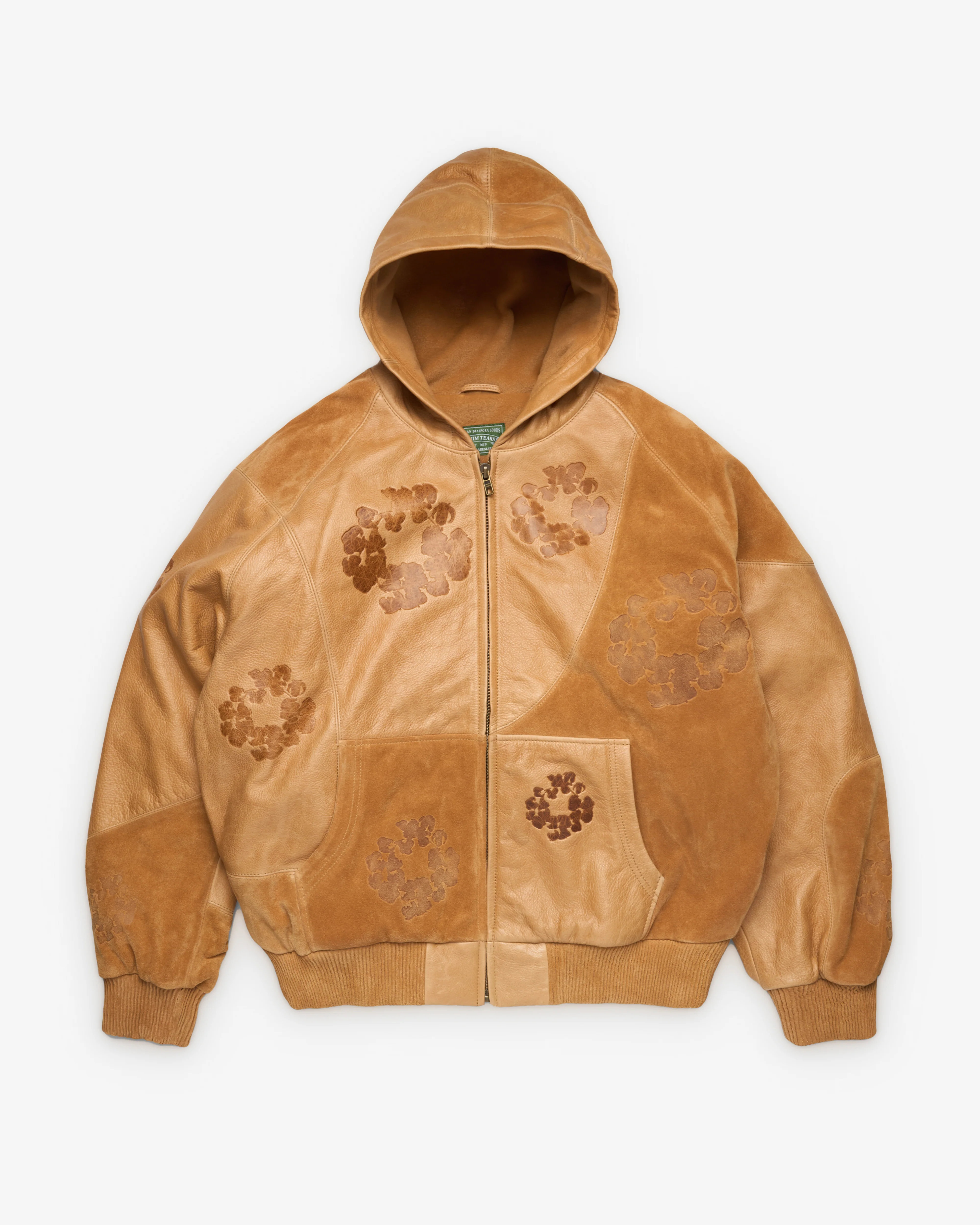 Denim Tears - Men's Patchwork Leather Cotton Wreath Hoodie - (Brown)