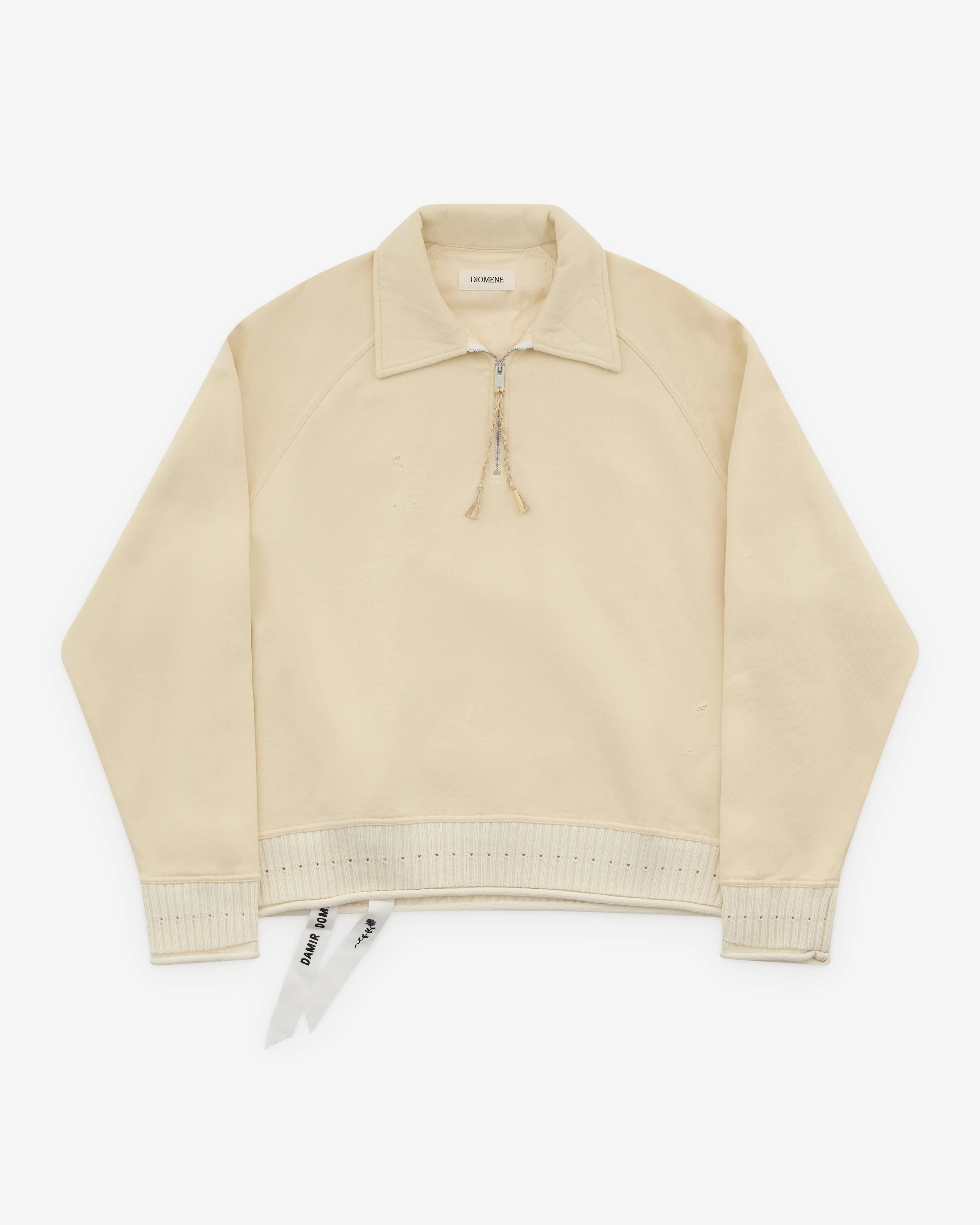 Diomene - Men’s Distressed Half-Zip Polo - (Cream)