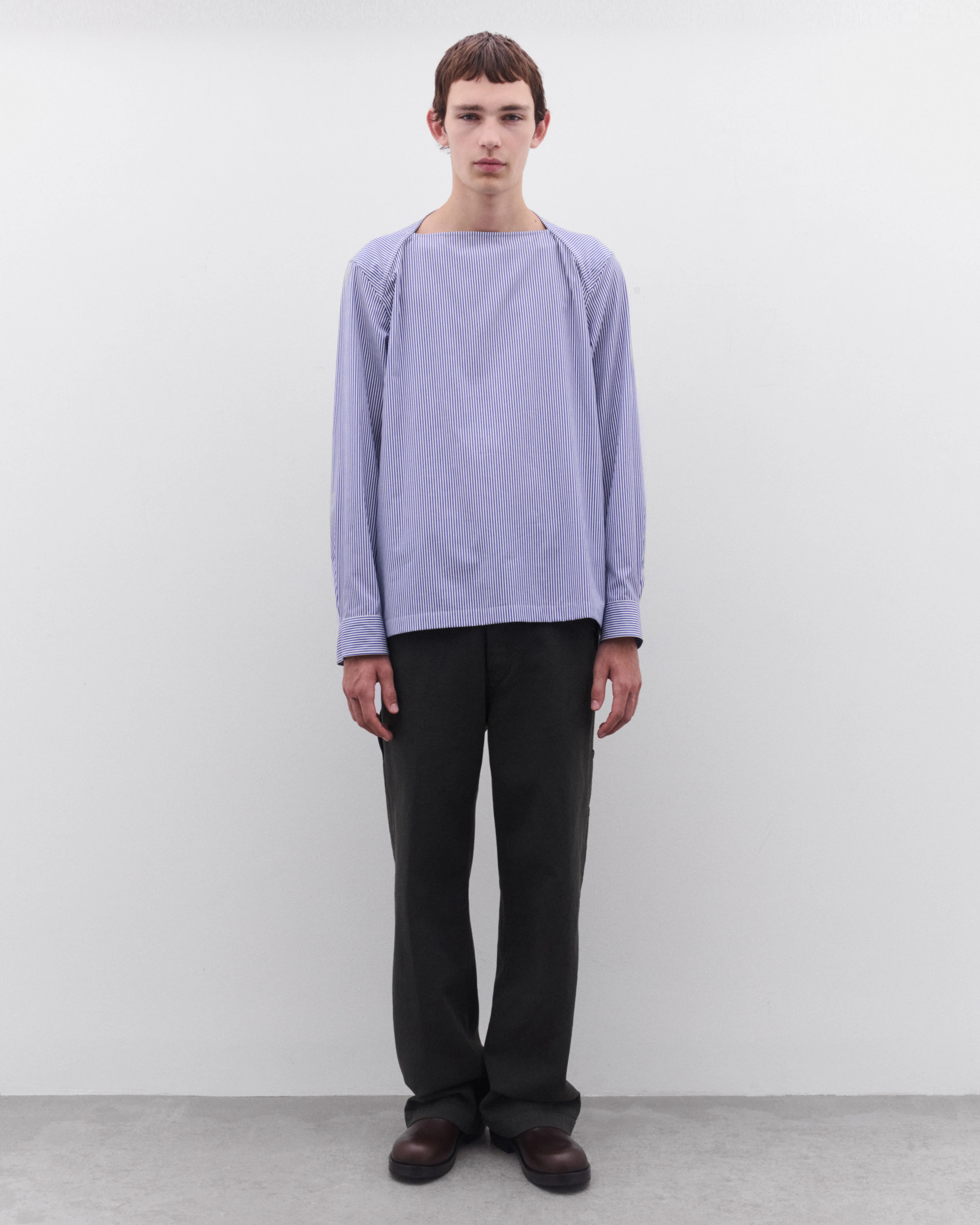 Dries Van Noten - Men’s Boat Neck Shirt - (Blue/White) - Image 5