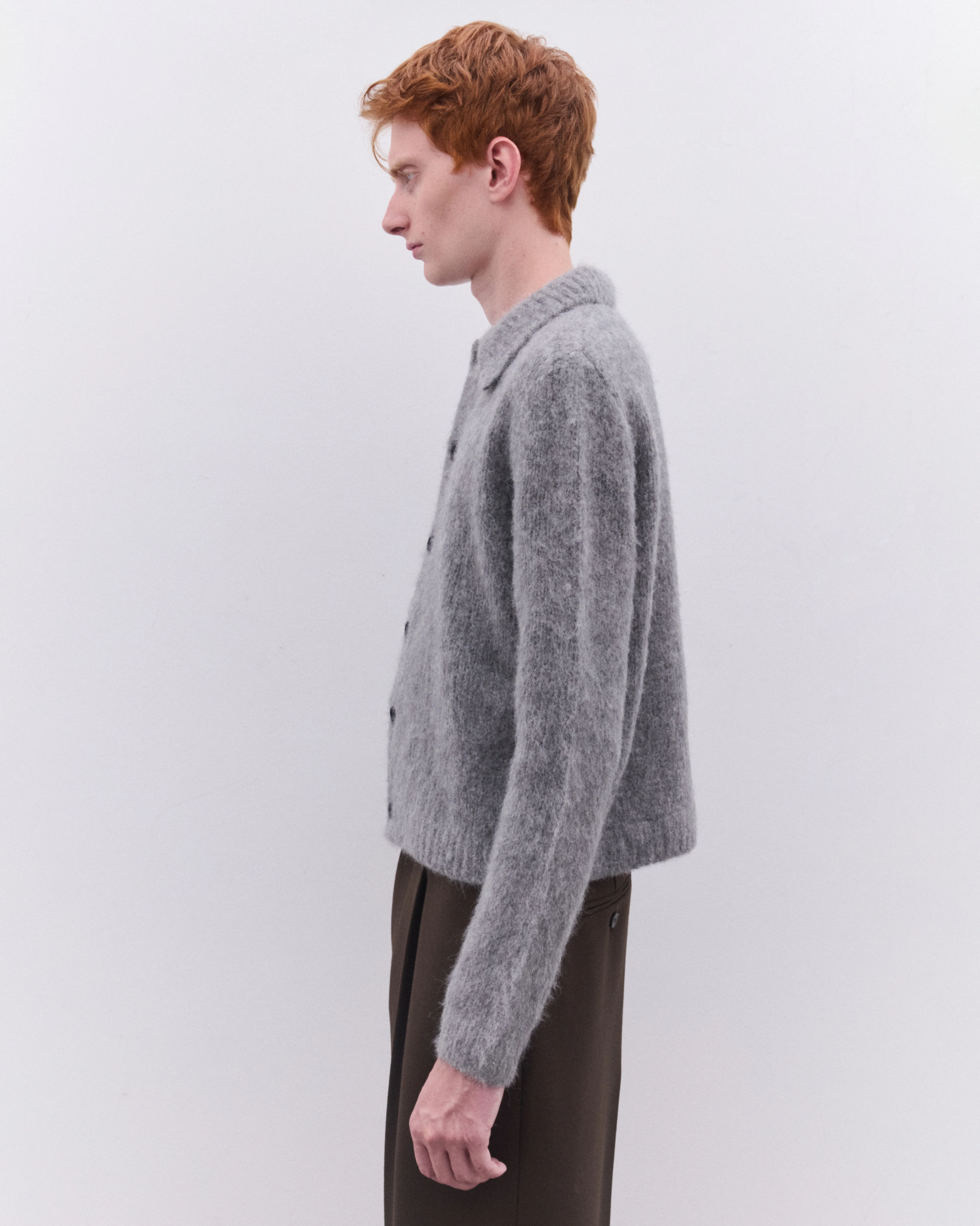Dries Van Noten - Men’s Cropped Wool Cardigan - (Mid Grey) - Image 4