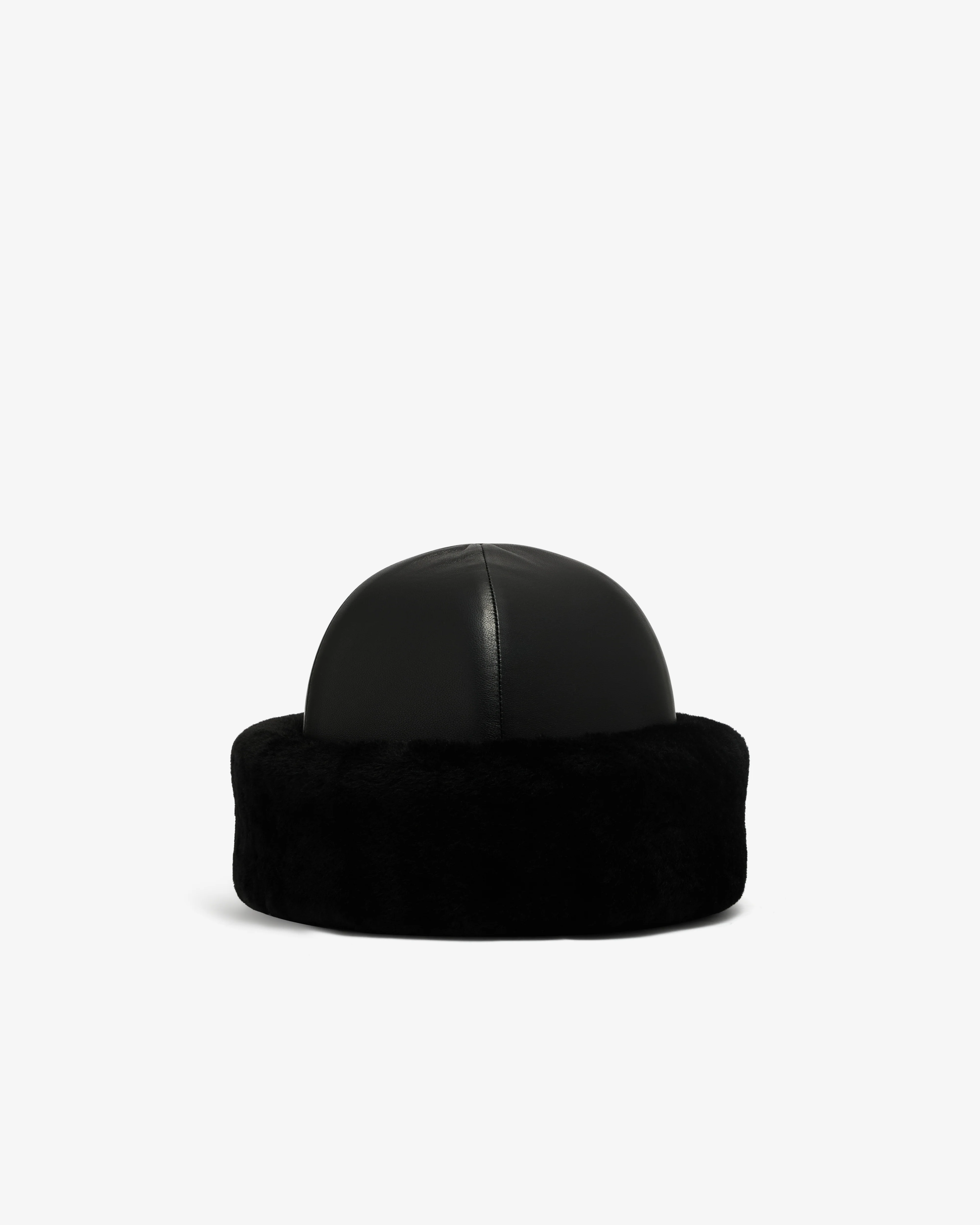 Duran Lantink - Women’s Padded Leather And Fur Beanie - (Black) - Image 2