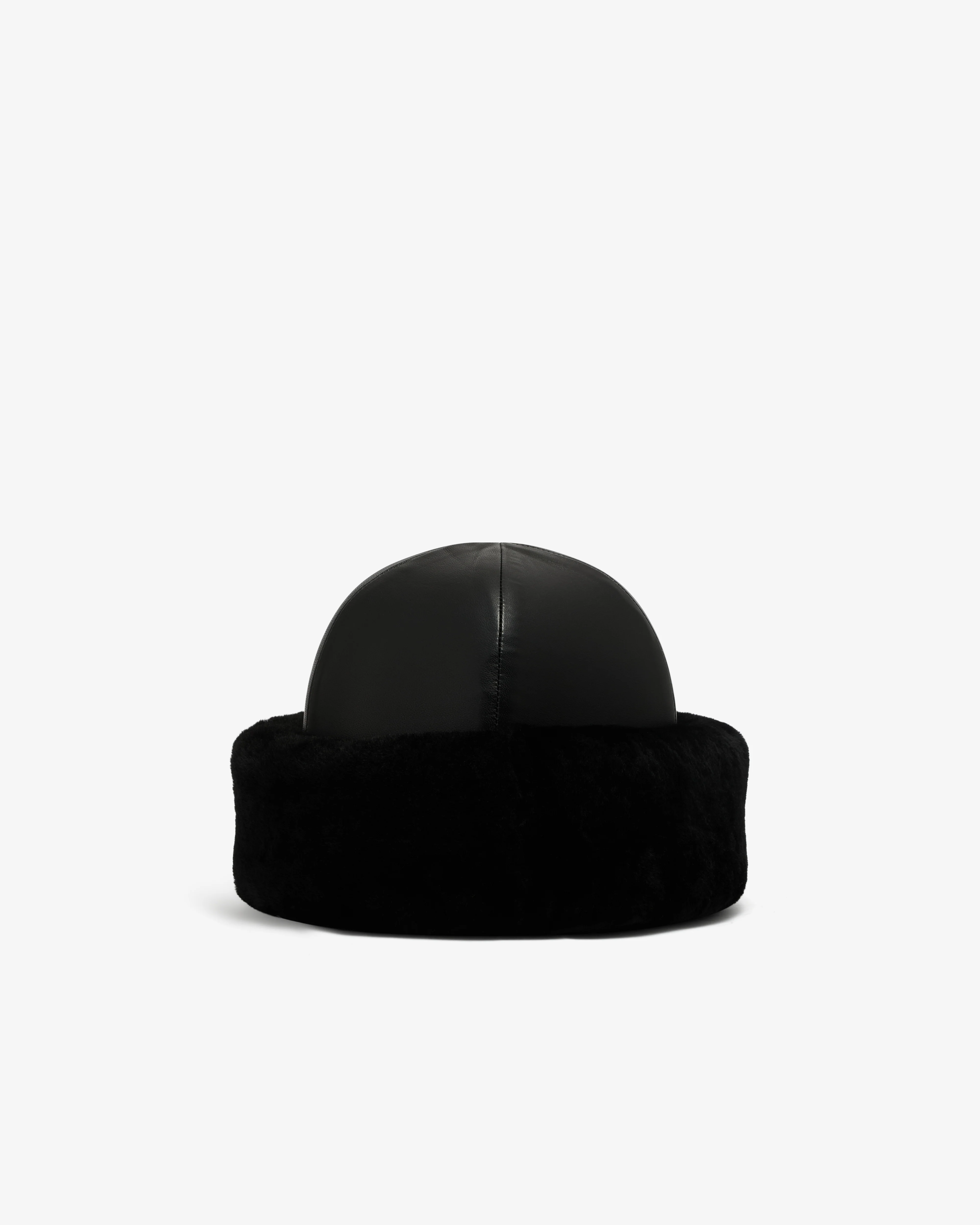 Duran Lantink - Women’s Padded Leather And Fur Beanie - (Black) - Image 3
