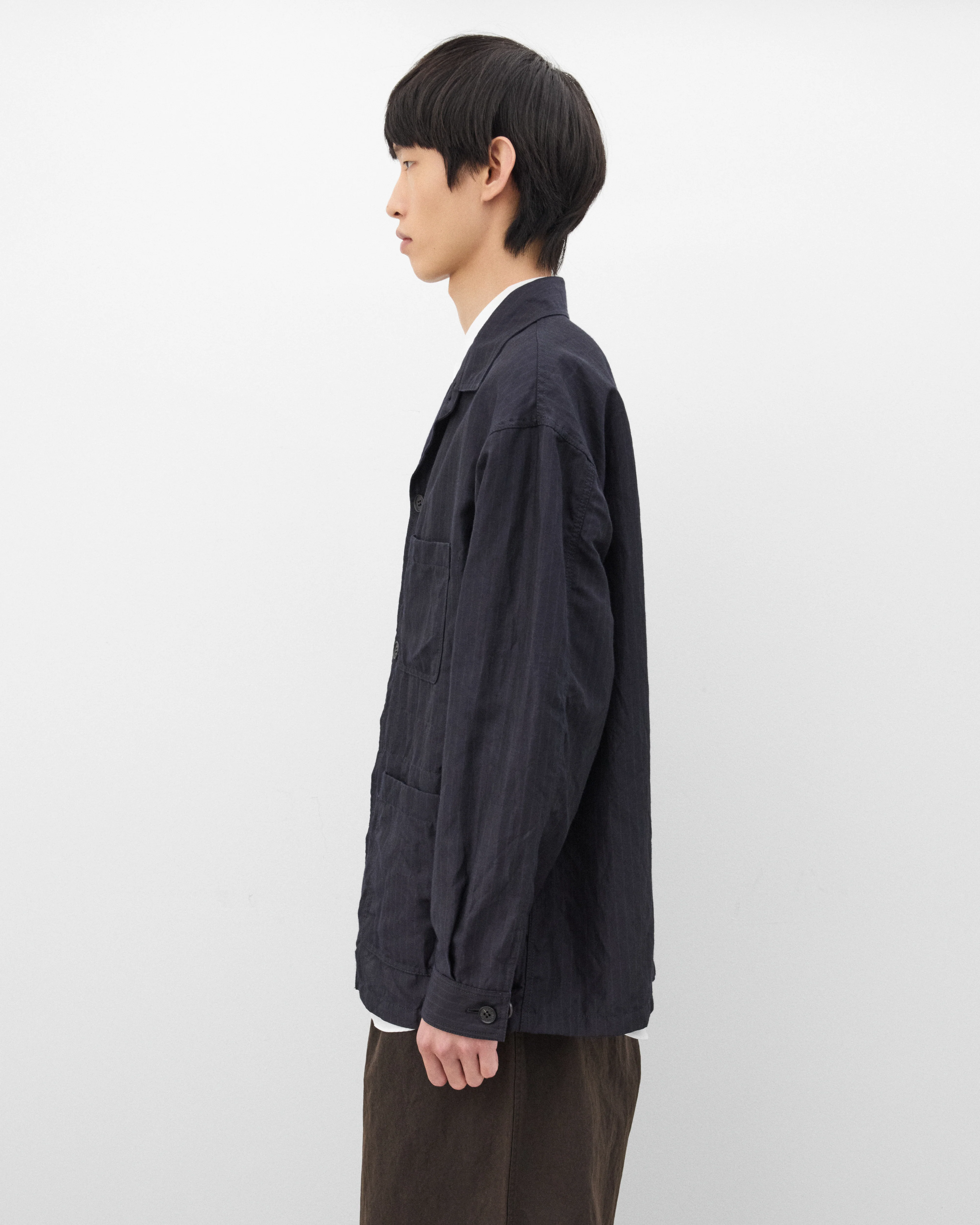 CDG Homme - Men's Striped Linen Twill Jacket - (Navy) - Image 4