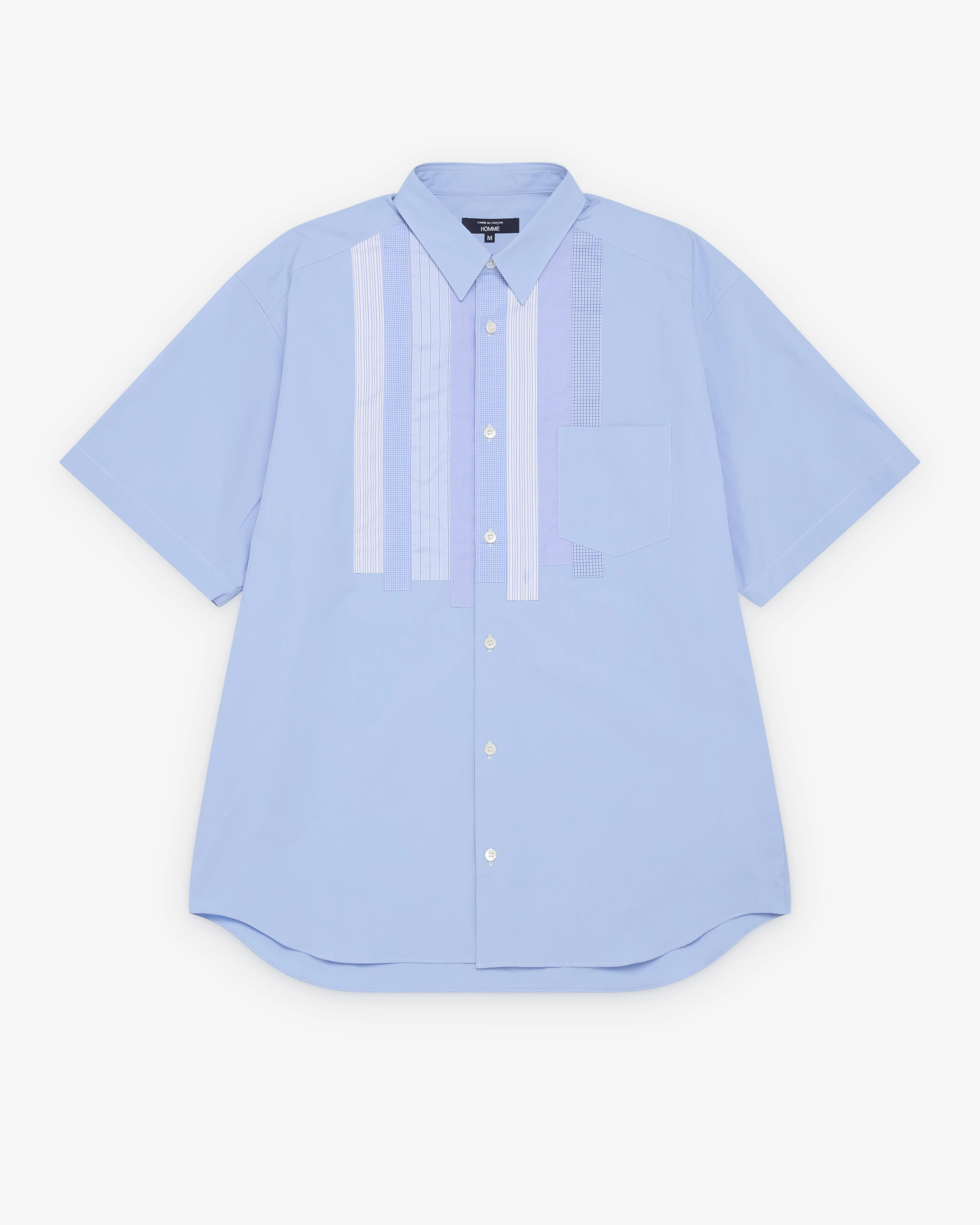 CDG Homme - Men's Mix Panel Short Sleeve Shirt - (Sax Blue)