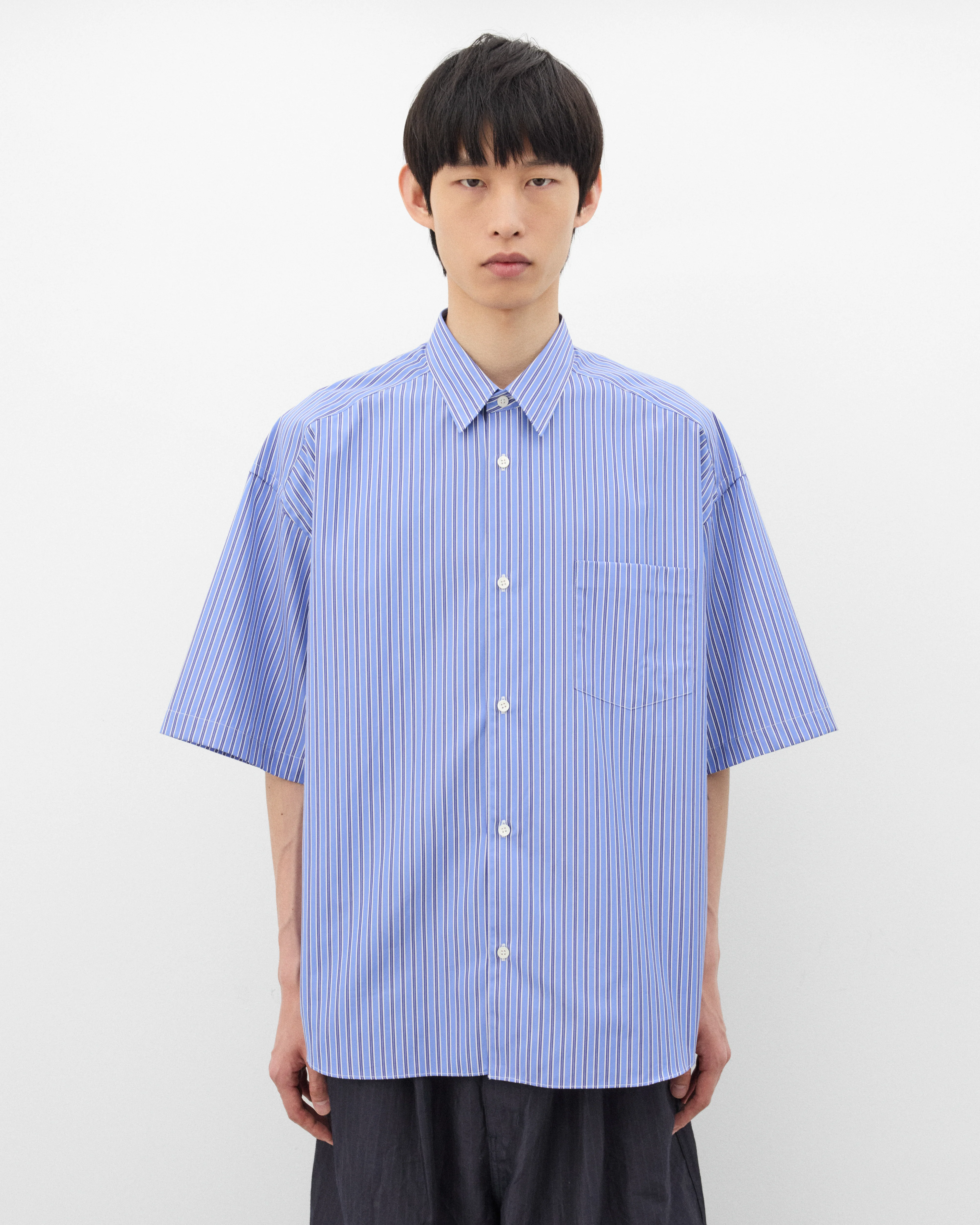 CDG Homme - Men's Striped Short Sleeve Shirt - (Blue Stripe) - Image 3