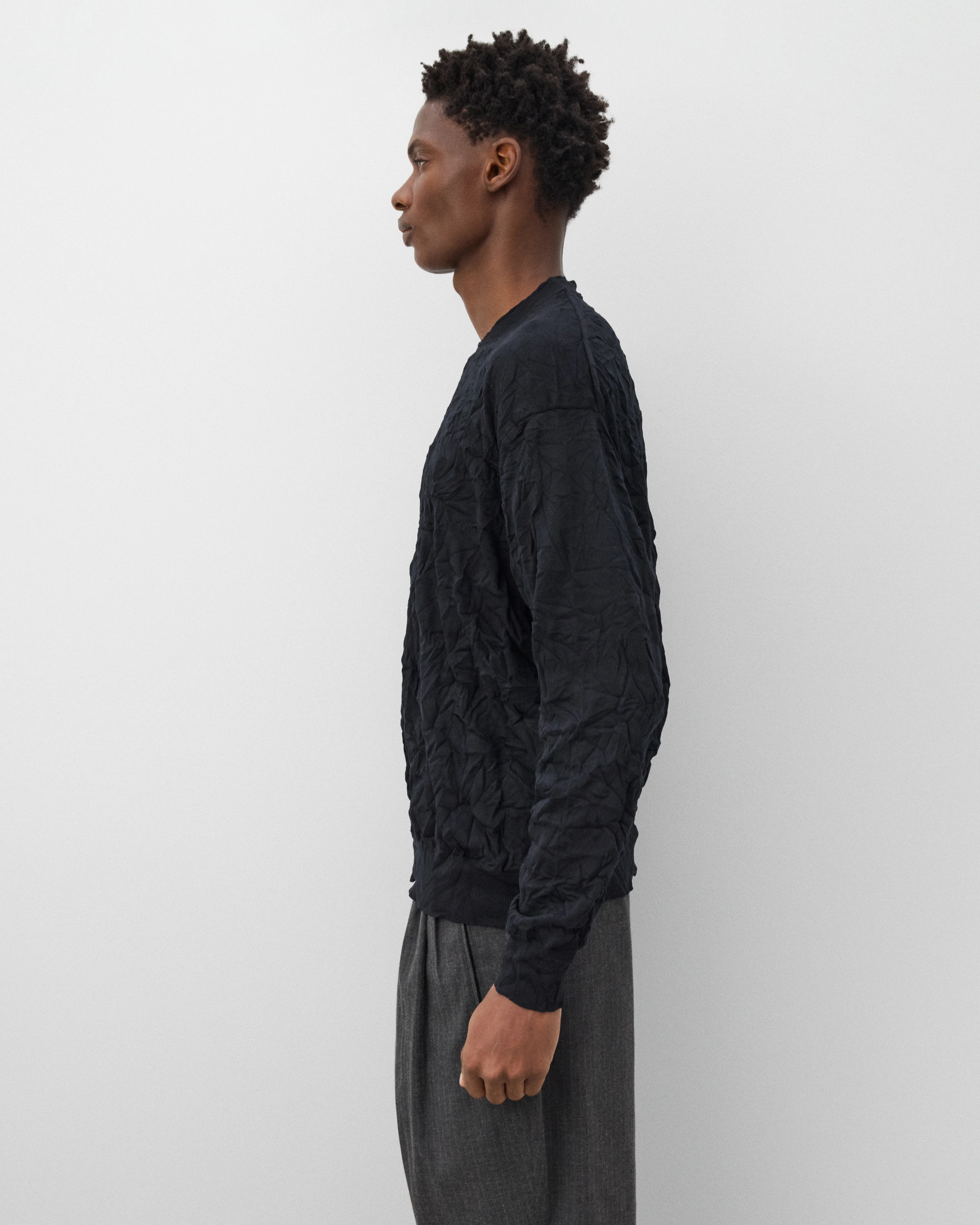CDG Homme - Men's Crinkled Sweater - (Black) - Image 4